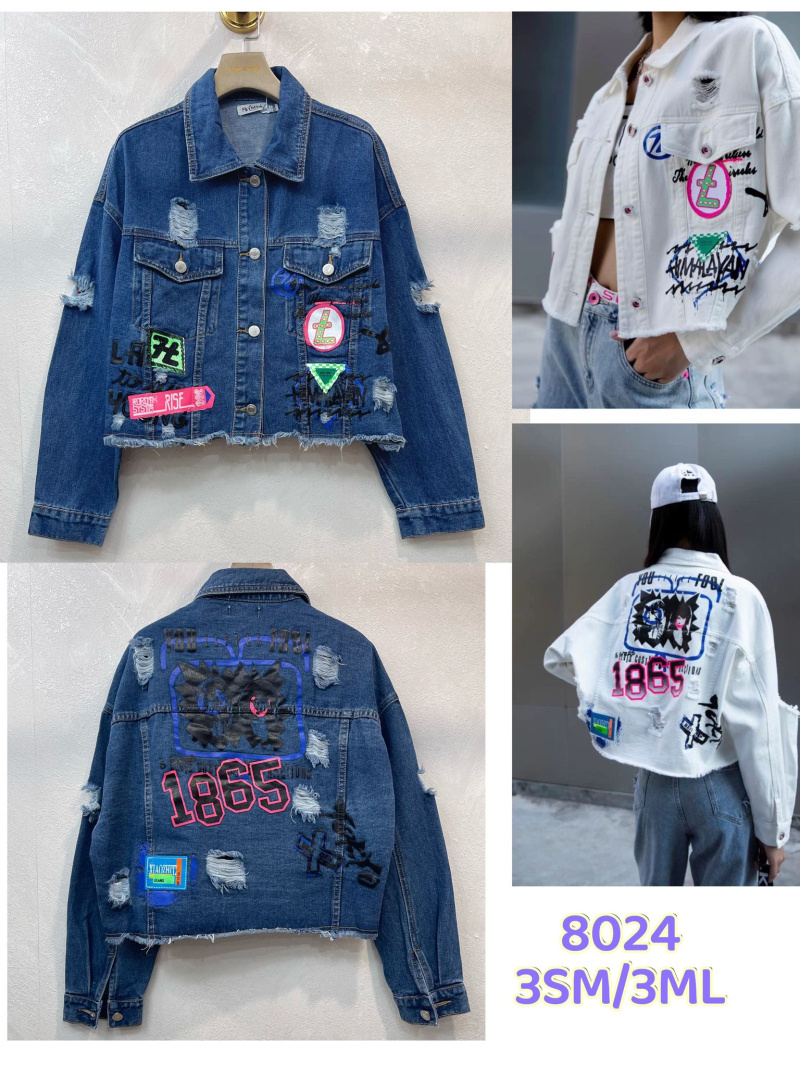 Grossiste Flam Mode - veste jean en imprimee