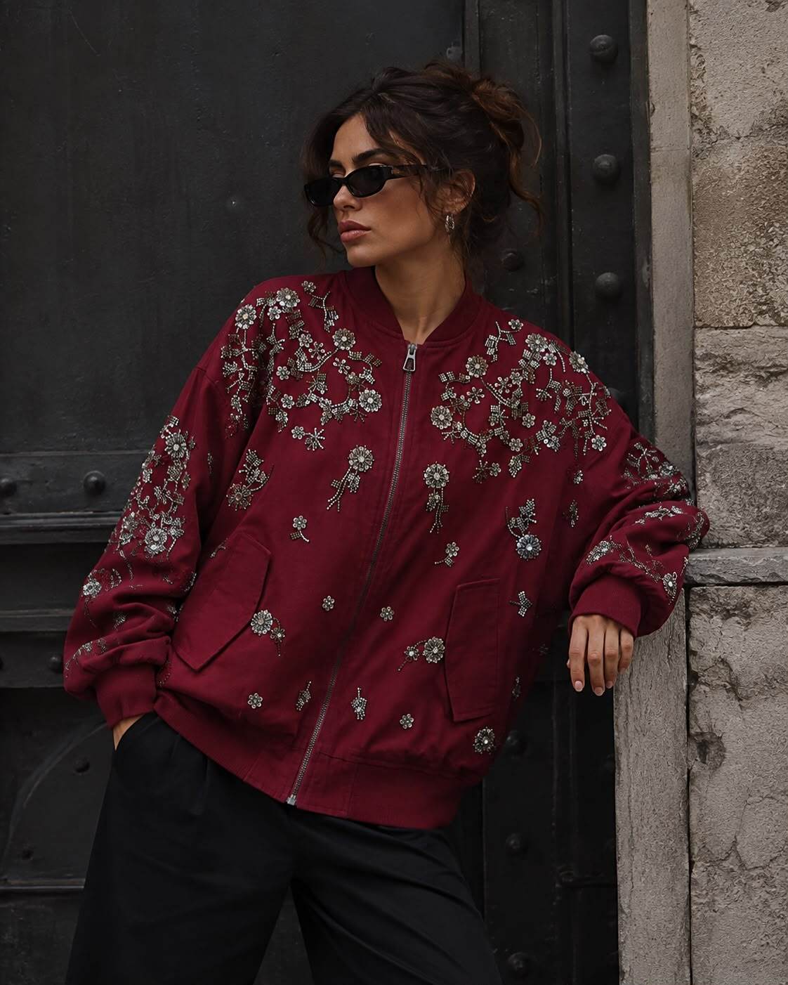 Großhändler Flam Mode - Bestickte Bomberjacke mit Strass