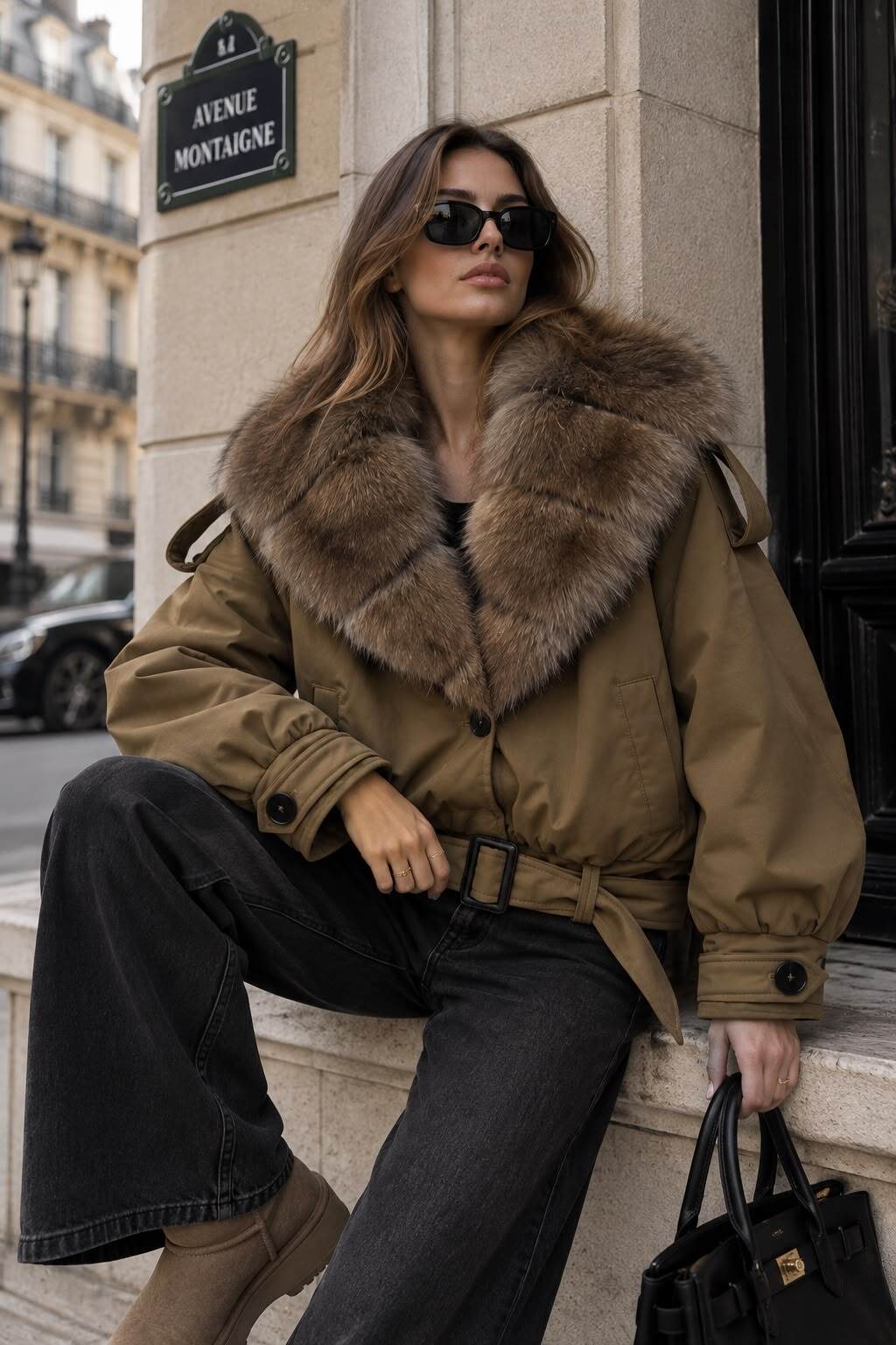 Großhändler Flam Mode - Kurze Jacke mit Kunstfellkragen
