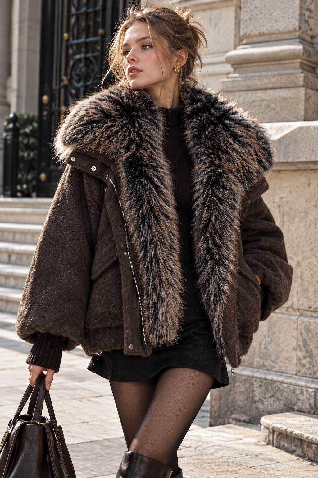 Großhändler Flam Mode - Kurze Jacke mit Kunstfellkragen