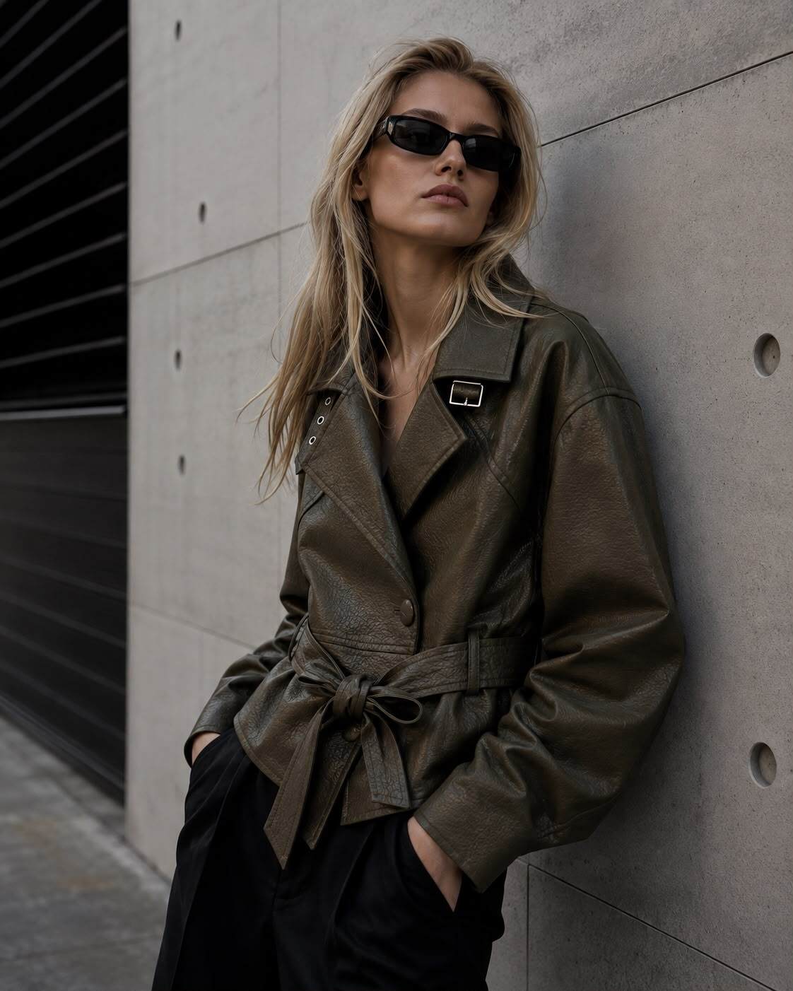 Wholesaler Flam Mode - Belted faux leather jacket