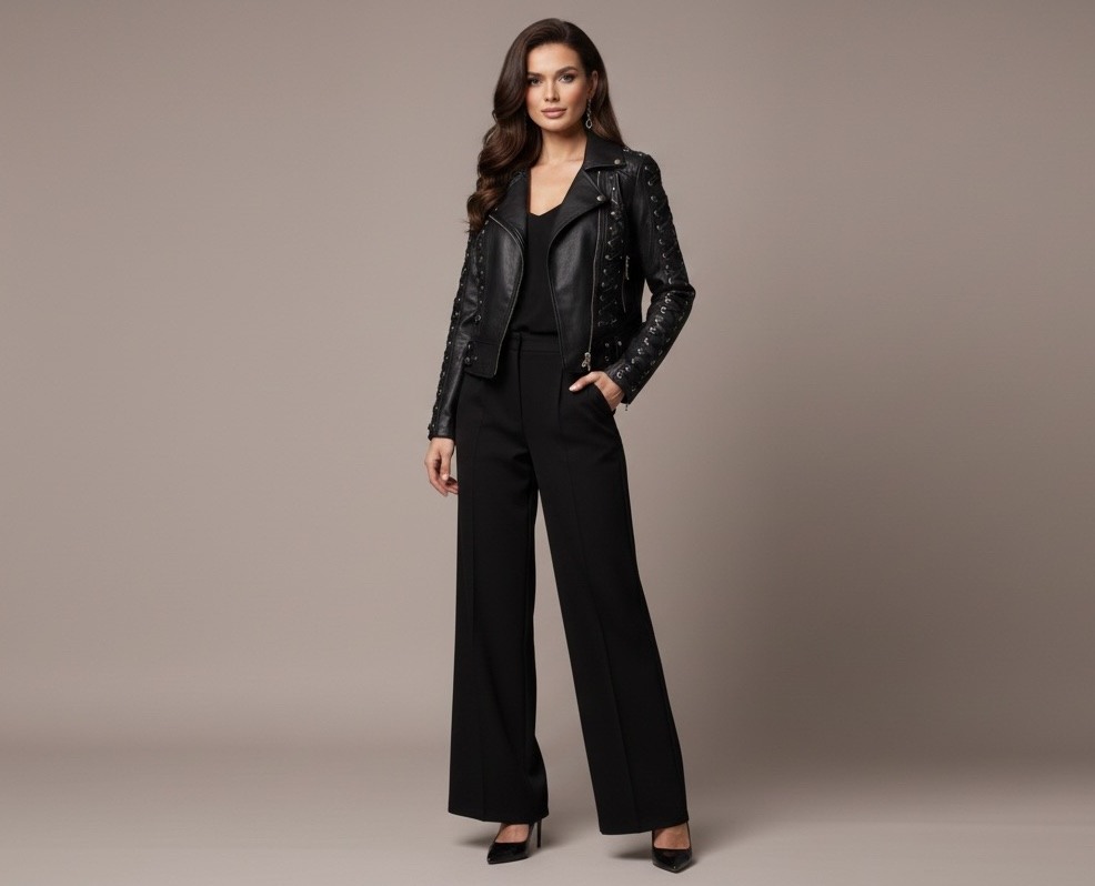 Affirme ton style avec cette veste biker en simili cuir au design ultra moderne.
Ses détails lacés sur les manches et les côtés apportent une touche edgy et féminine à la fois, parfaite pour créer un look affirmé sans effort.

Sa coupe courte met en valeur la silhouette, tandis que son cuir souple offre un confort optimal. Portée avec un jean, un pantalon chic ou même une robe, elle transforme instantanément n’importe quelle tenue en un look tendance et irrésistible.

Disponible en plusieurs coloris du beige raffiné au noir intense c’est la pièce forte de la saison.
Une veste qui ne passe jamais inaperçue