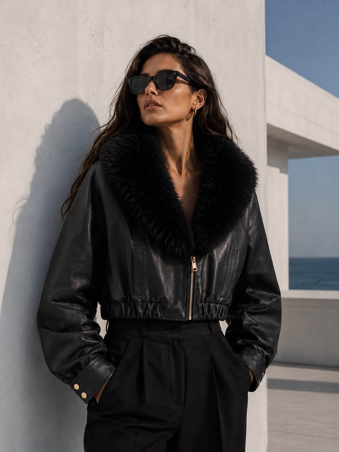 Mayorista Flam Mode - Chaqueta corta con cuello de piel