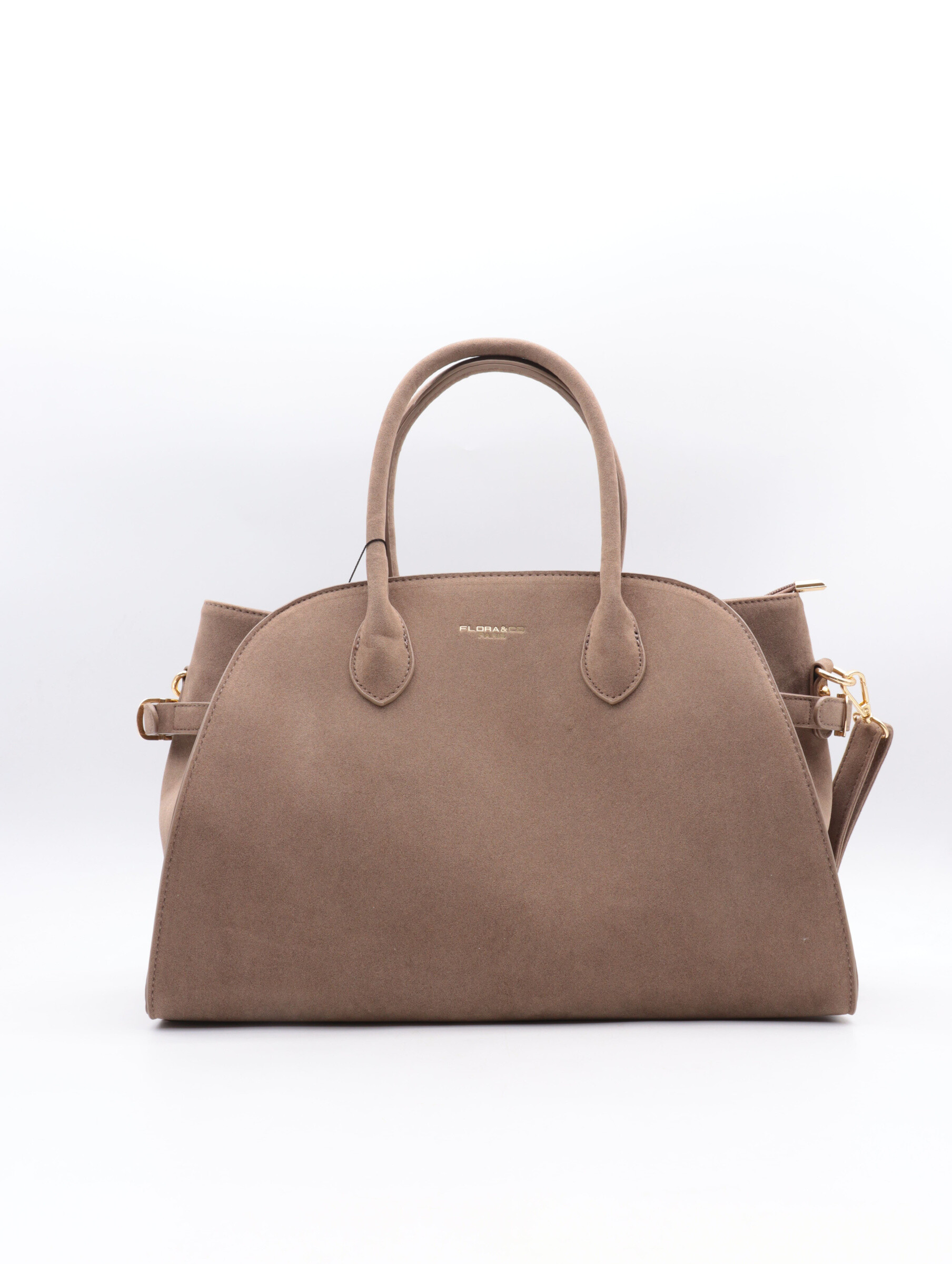 Suede handbag
removable and adjustable shoulder strap
top zip closure
back zip pocket
interior zip pocket
floral print lining
Dimensions: L38 x H26 x P16 cm