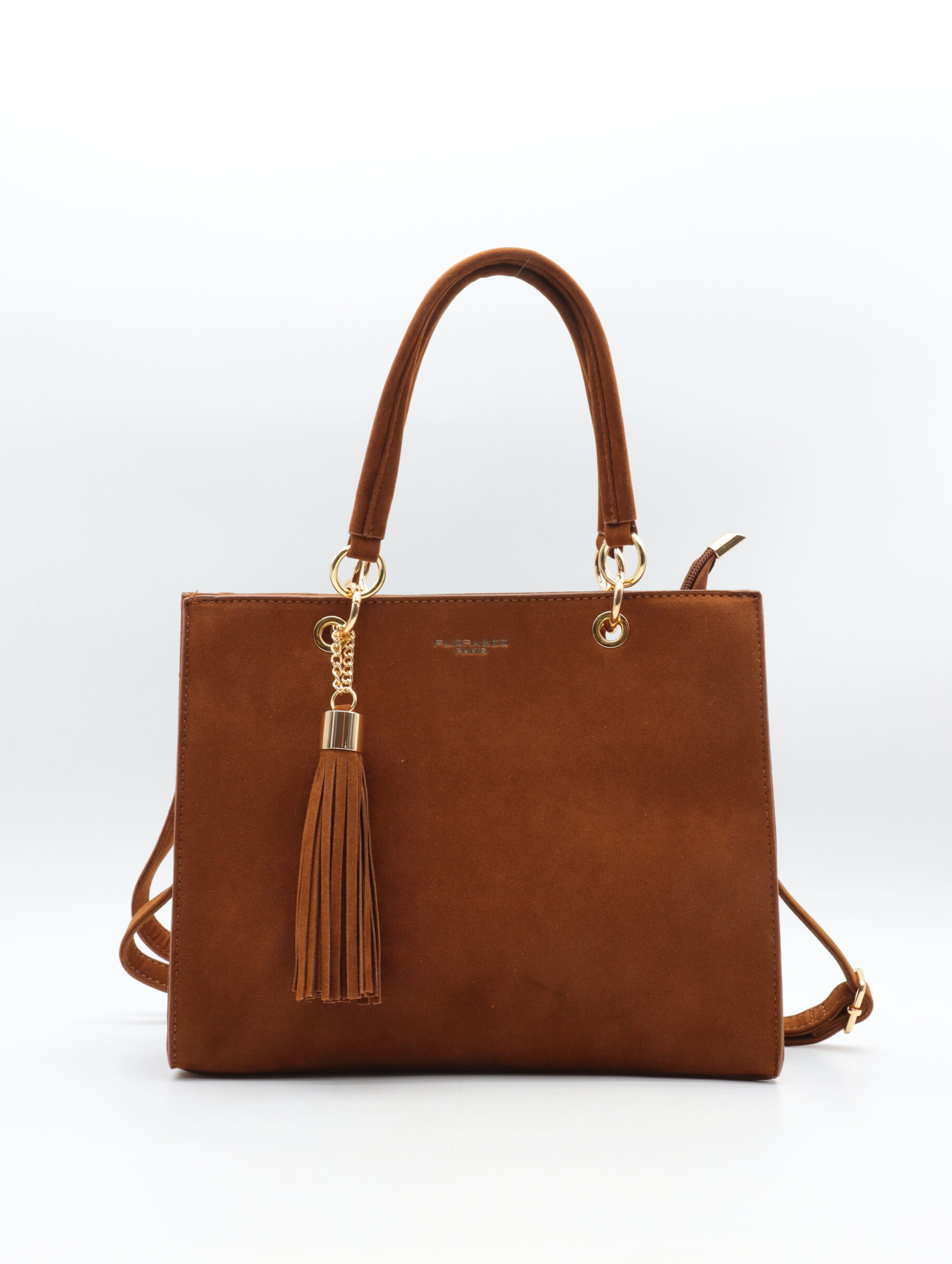 sac à main suédine
avec bandoulière amovible et réglable
fermeture par le haut zippée
poche arrière zippée
poche intérieur zippée
doublure imprimé fleur