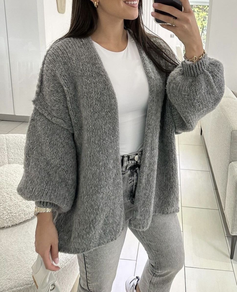 Großhändler FOLIE LOOK - Einfarbiger Woll-Cardigan mit langen Ärmeln