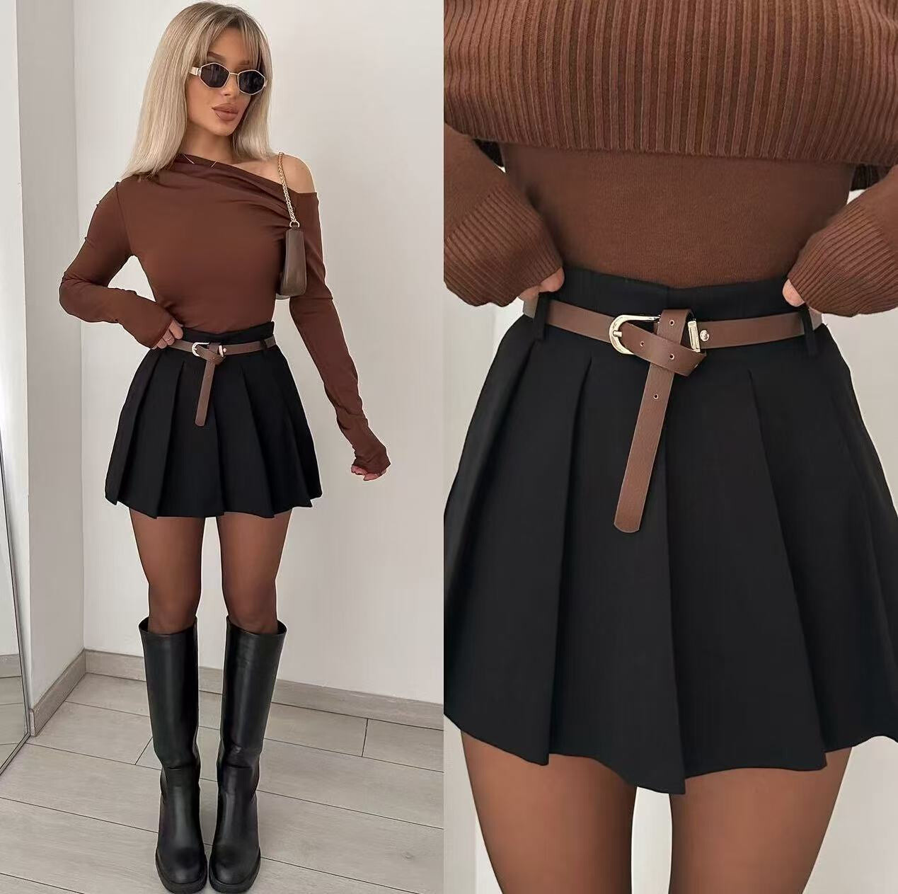 Grossista FOLIE LOOK - Gonna corta plissettata elastica e comoda con cintura
