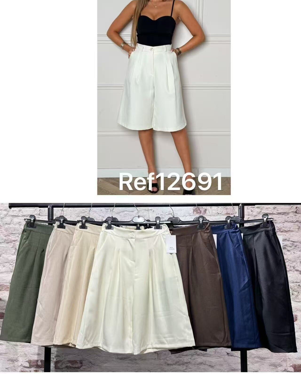 Wholesaler FOLIE LOOK - Solid color Bermuda shorts with button closure