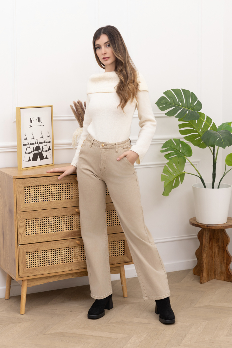Wholesaler FOLYROSE - Wideleg jeans with gold buttons and pockets