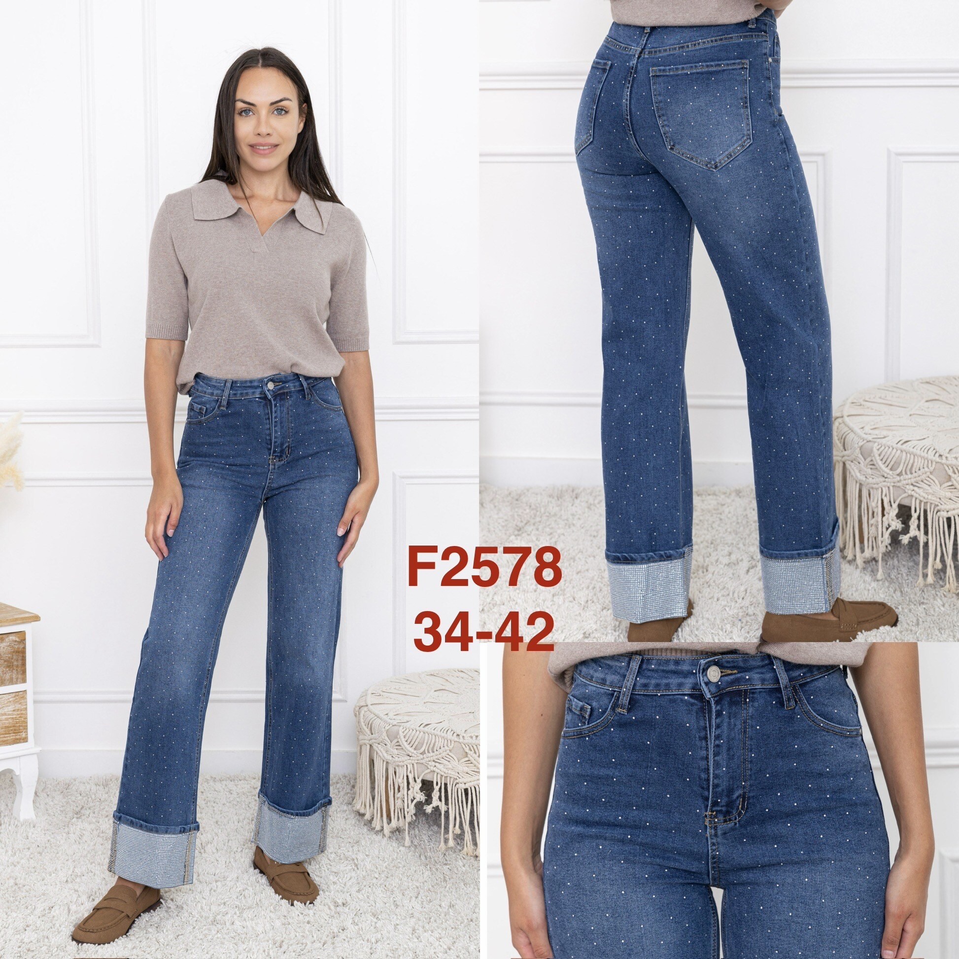 Großhändler FOLYROSE - WEITE JEANS MIT SAUM UND STRASS