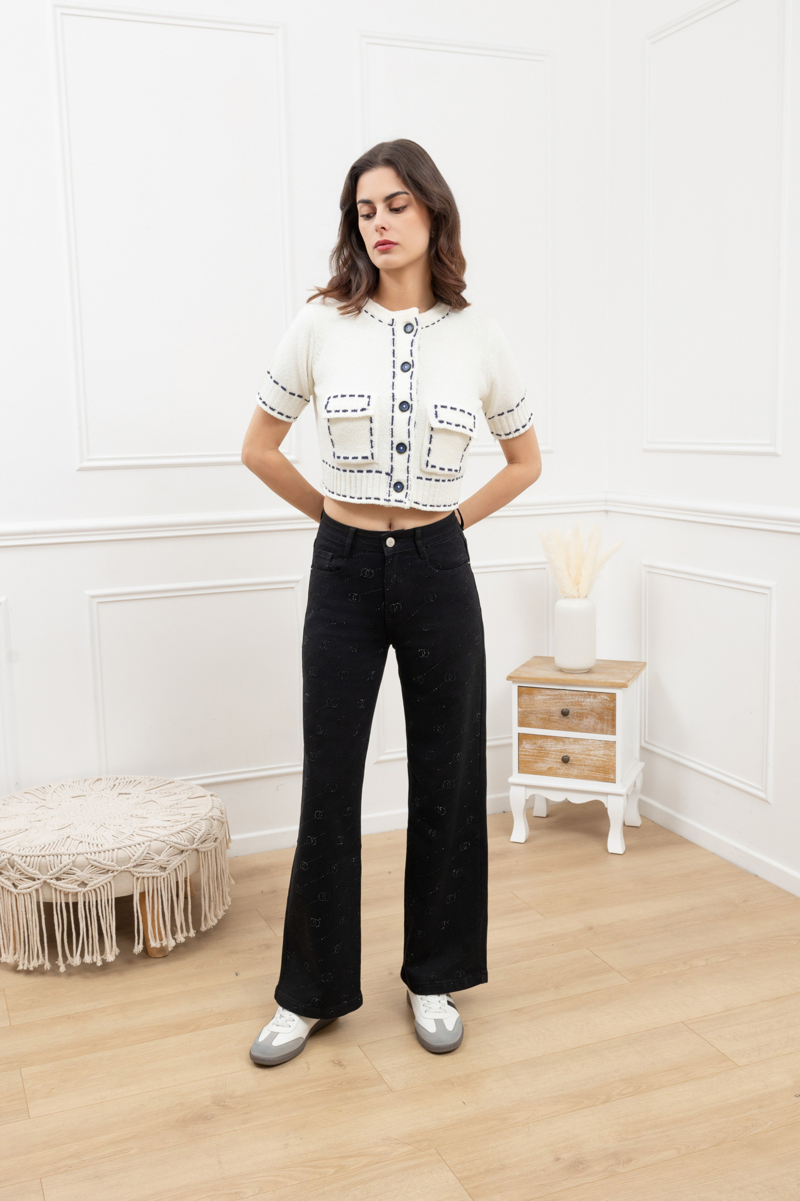 Grossiste FOLYROSE - JEANS A STRASS WIDE LEG