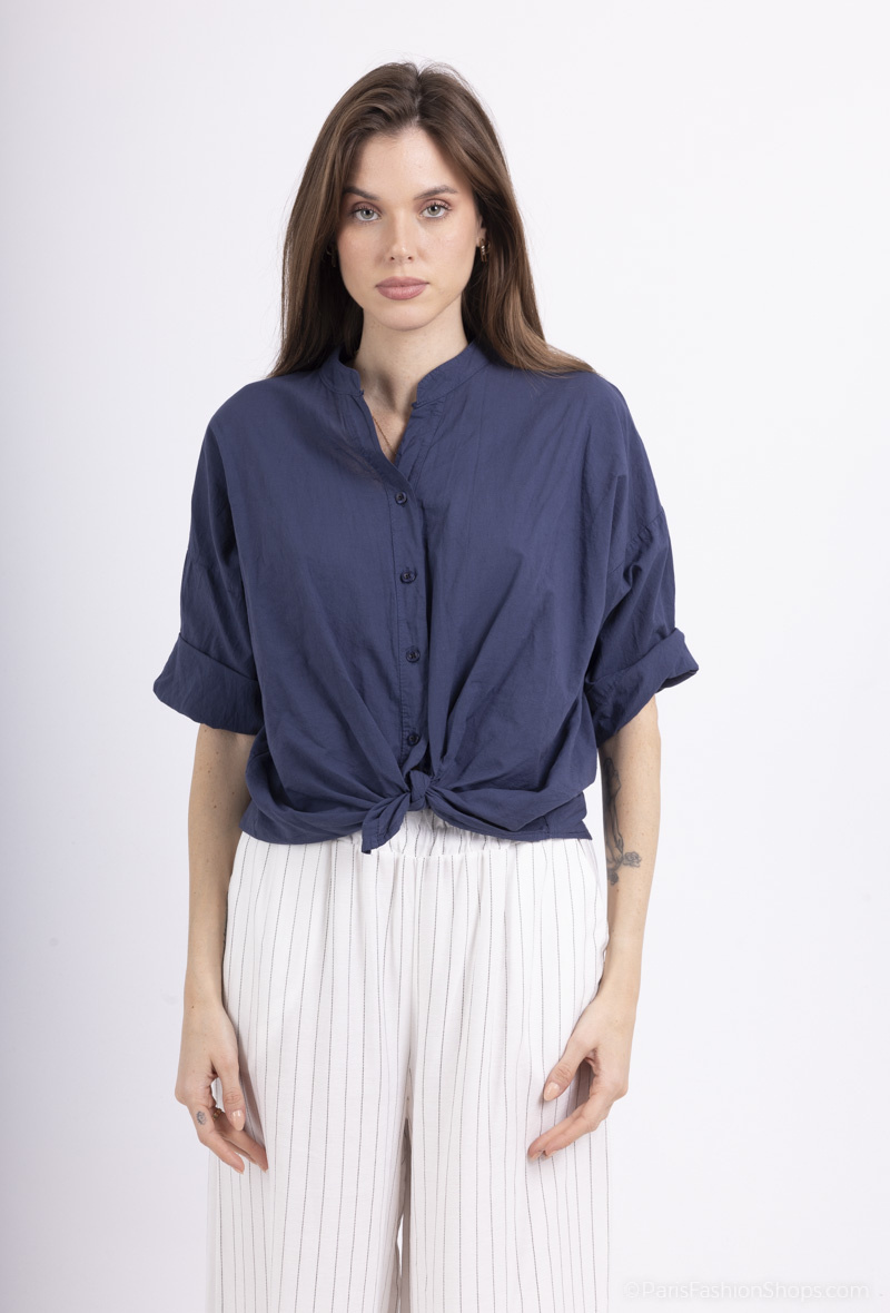 Wholesaler For Her Paris Grande Taille - Short-sleeved mandarin collar shirt in 100% linen