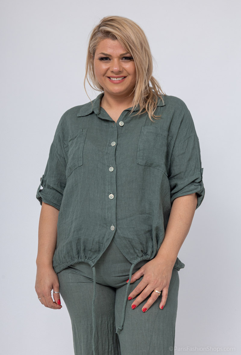 Mayorista For Her Paris Grande Taille - Camisa lisa 100% lino con manga 3/4