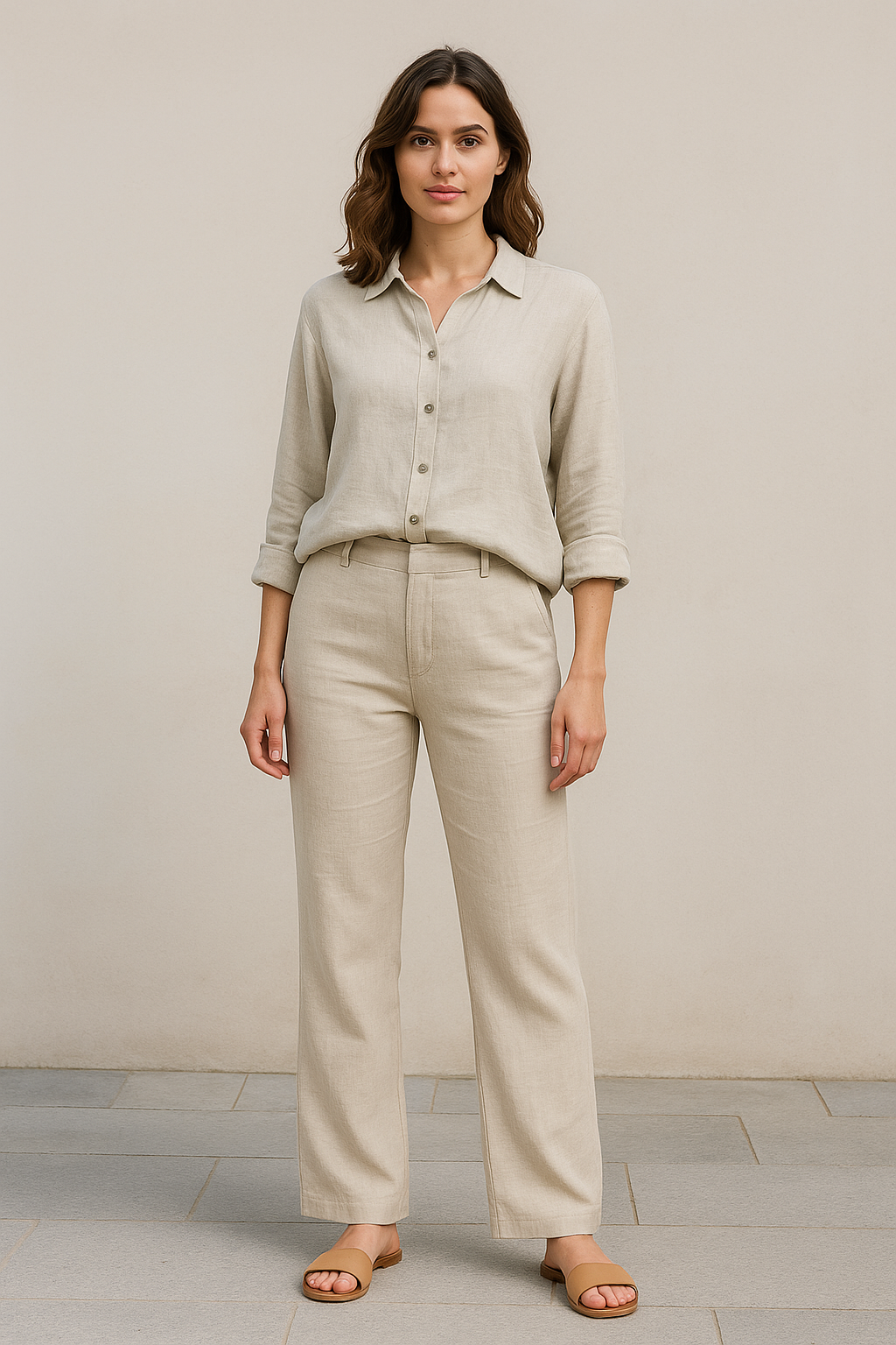 Mayorista For Her Paris Grande Taille - Camisa básica de 100% de lino con 3/4 mangas