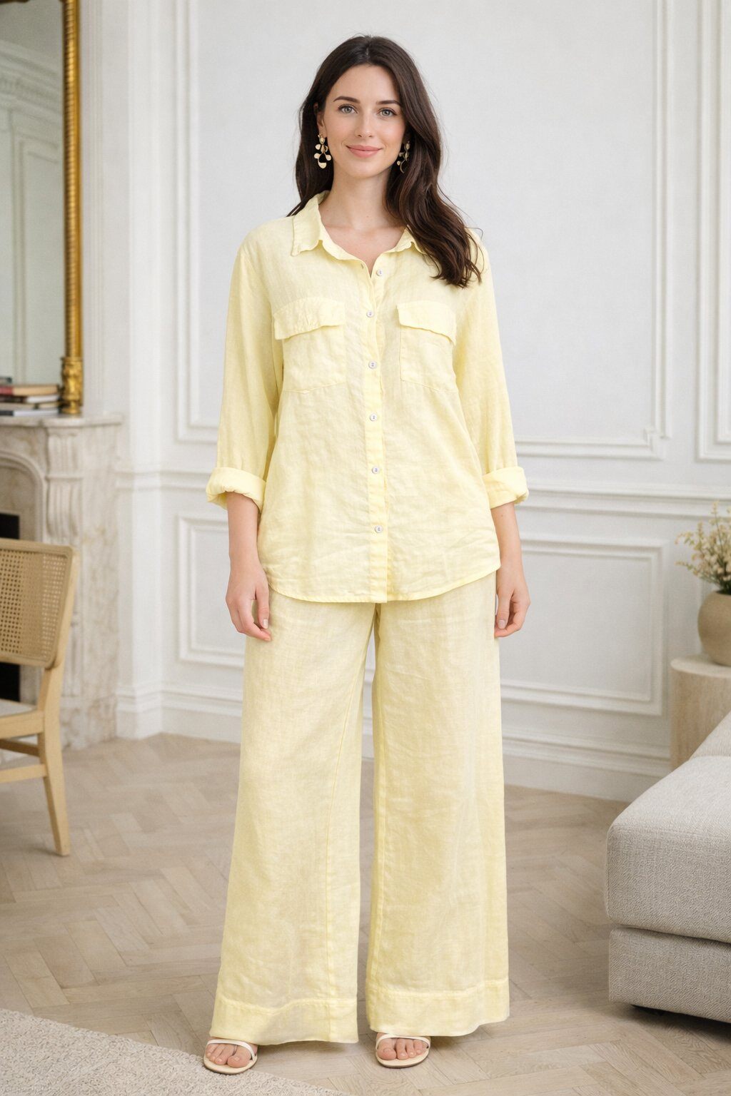 Wholesaler For Her Paris Grande Taille - 100% linen shirt with classic collar and long sleeves, natural elegance