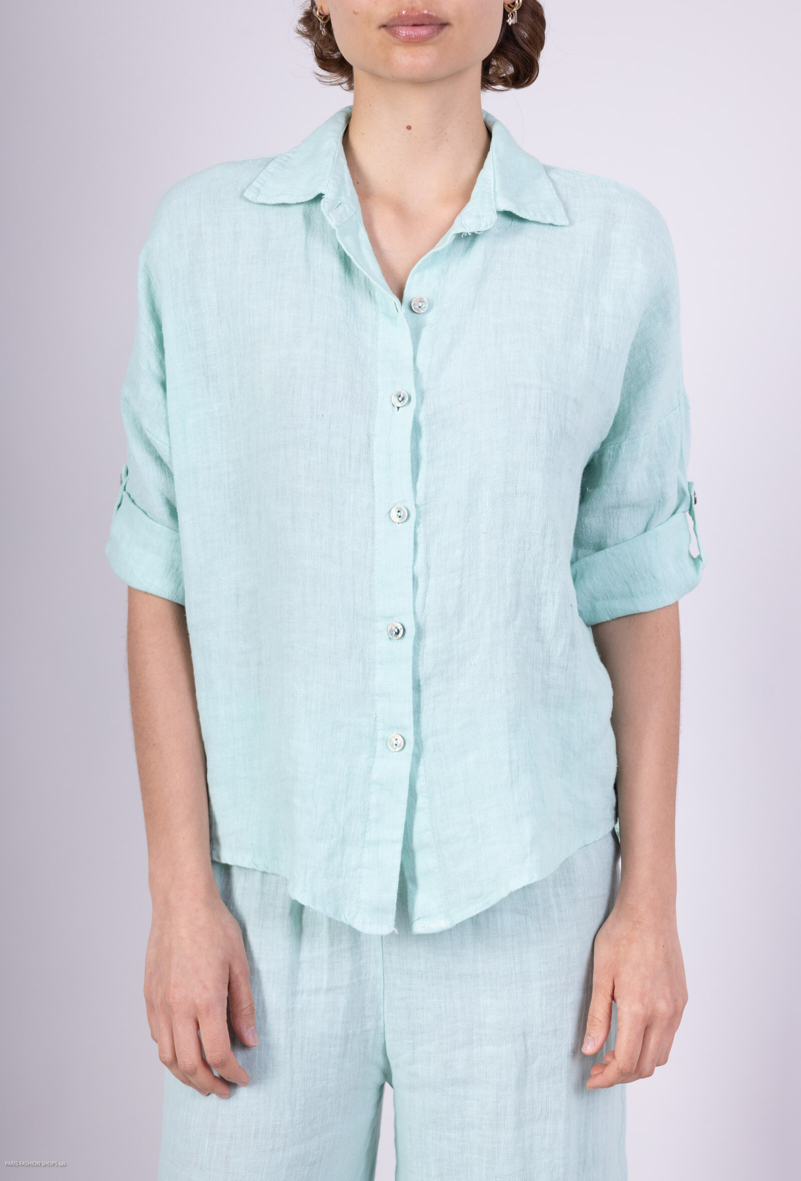 Wholesaler For Her Paris Grande Taille - Basic 100% linen shirt with 3/4 sleeves