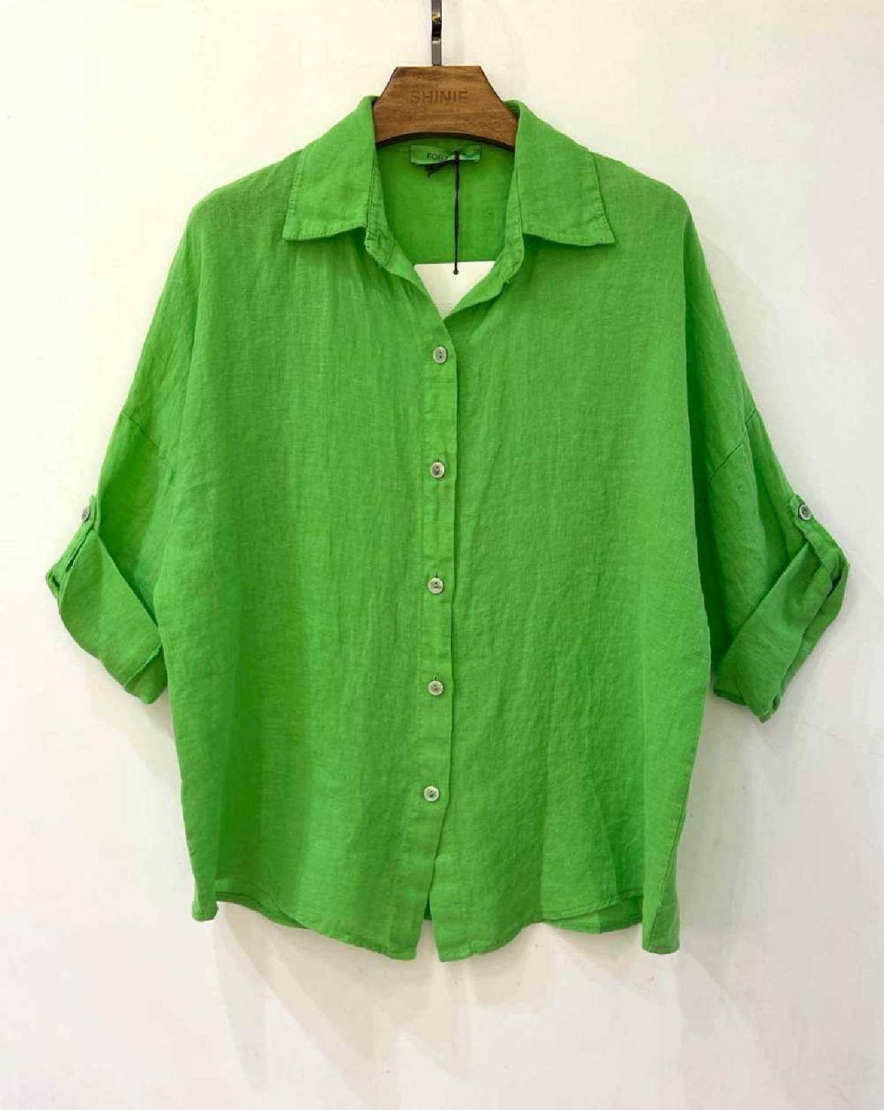 Grossiste For Her Paris Grande Taille - Chemise basique en 100% lin aux manches 3/4