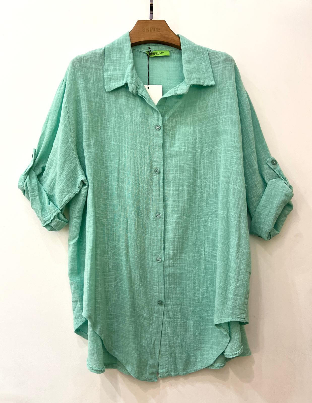 Wholesaler For Her Paris Grande Taille - Plain Cotton UNE Cotton Shirt in 3/4 Mao COLD sleeves