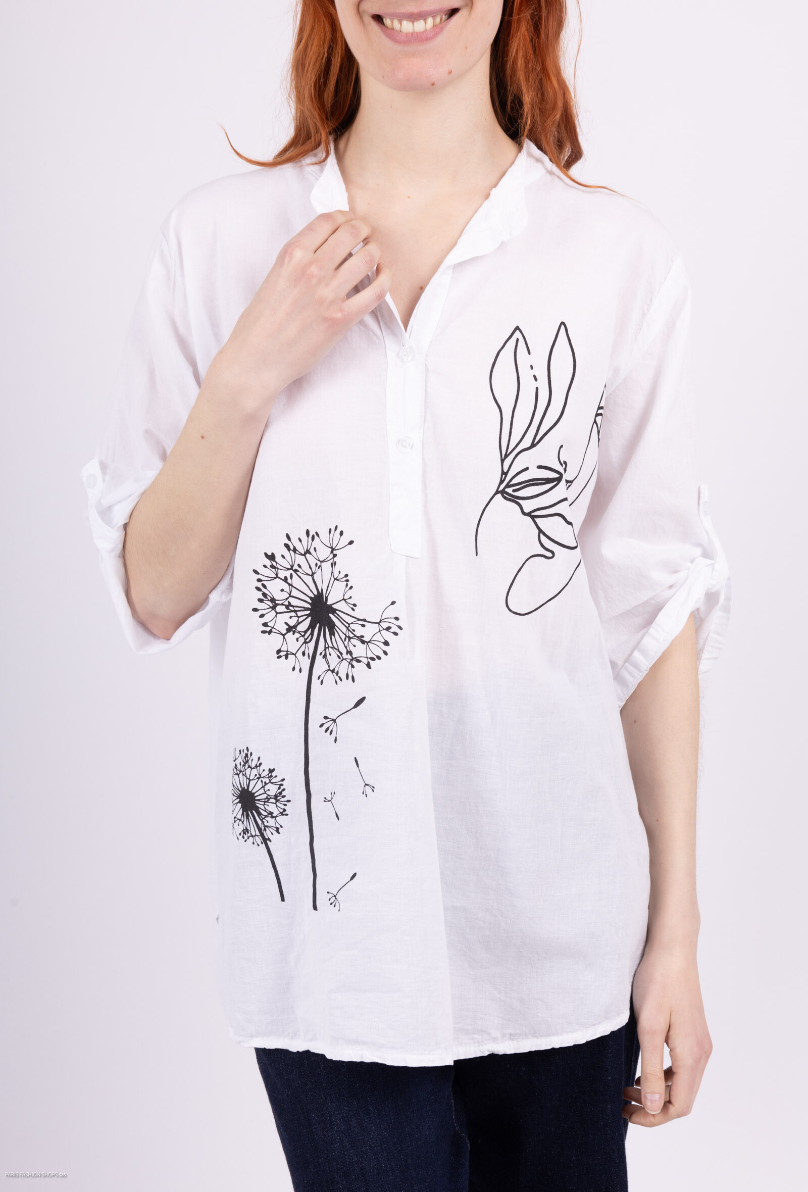 Grossiste For Her Paris Grande Taille - Chemise blanche en 100 % coton – motif artistique