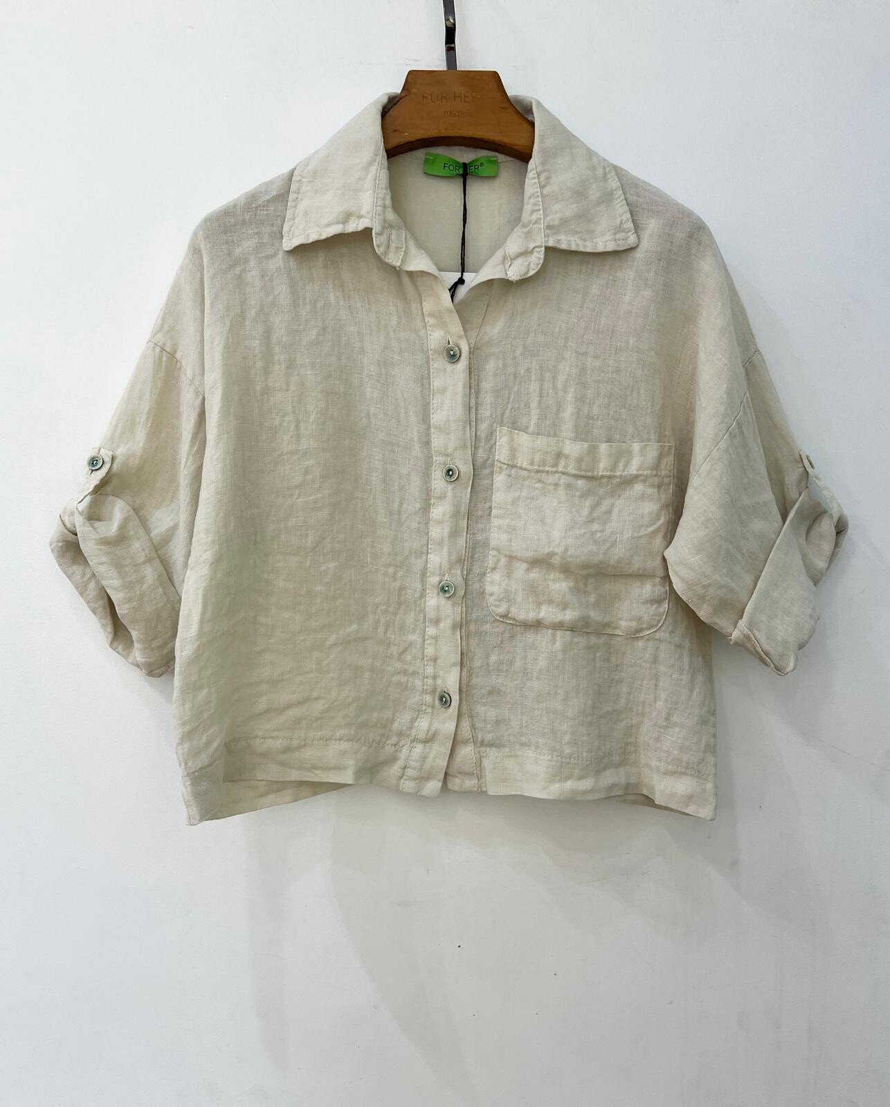 Mayorista For Her Paris Grande Taille - Camisa de línea de la línea une con bolsillo de manga 3/4