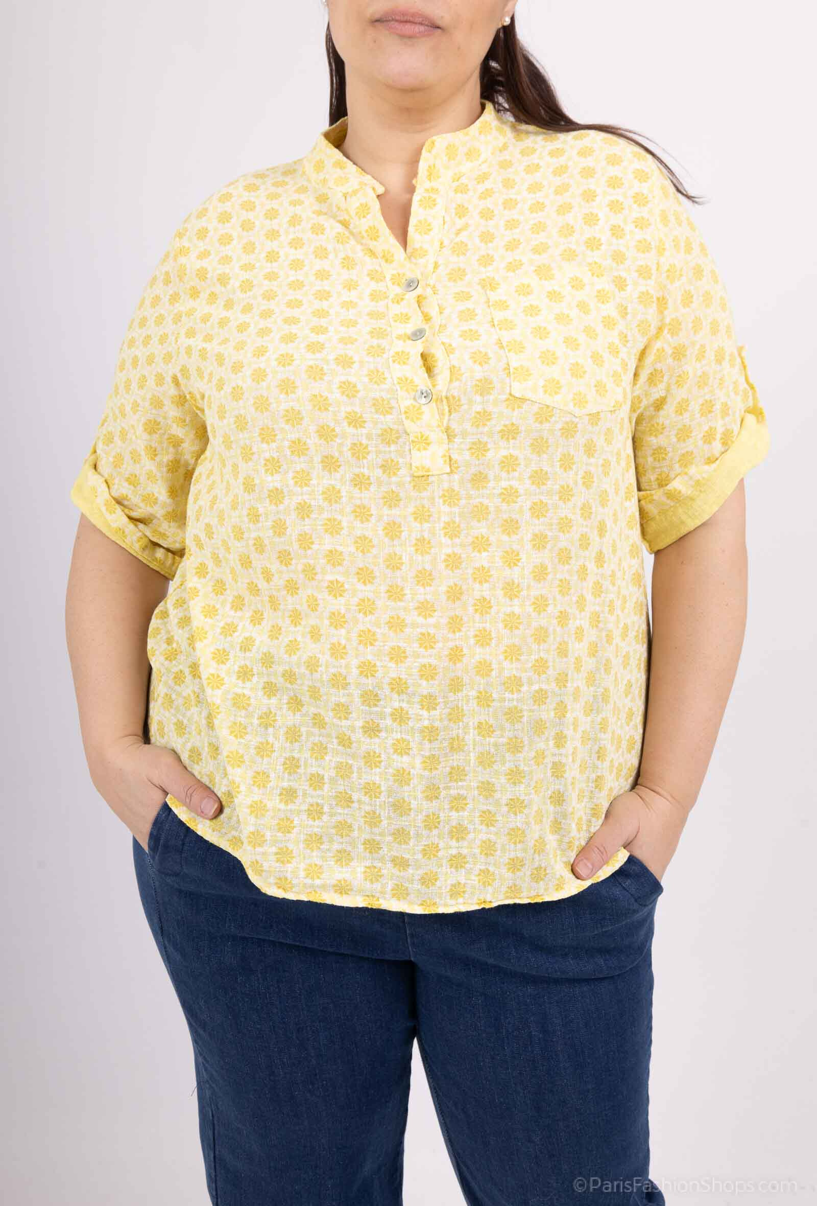 Wholesaler For Her Paris Grande Taille - Printed shirt with 3/4 100% cotton sleeve pocket