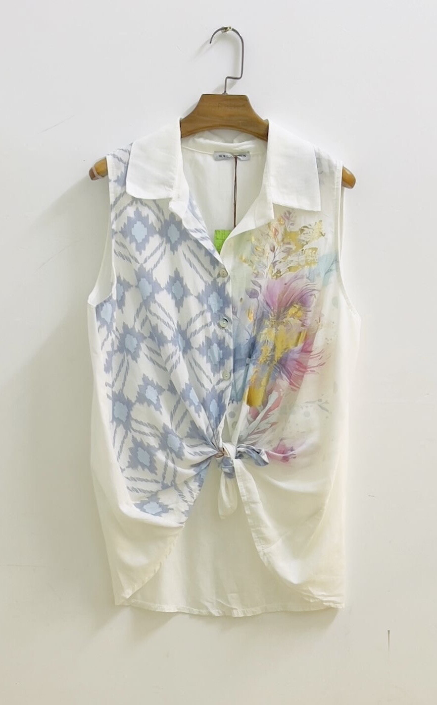 Wholesaler For Her Paris Grande Taille - Linen sleeve shirt with flower prints and geographic pattern