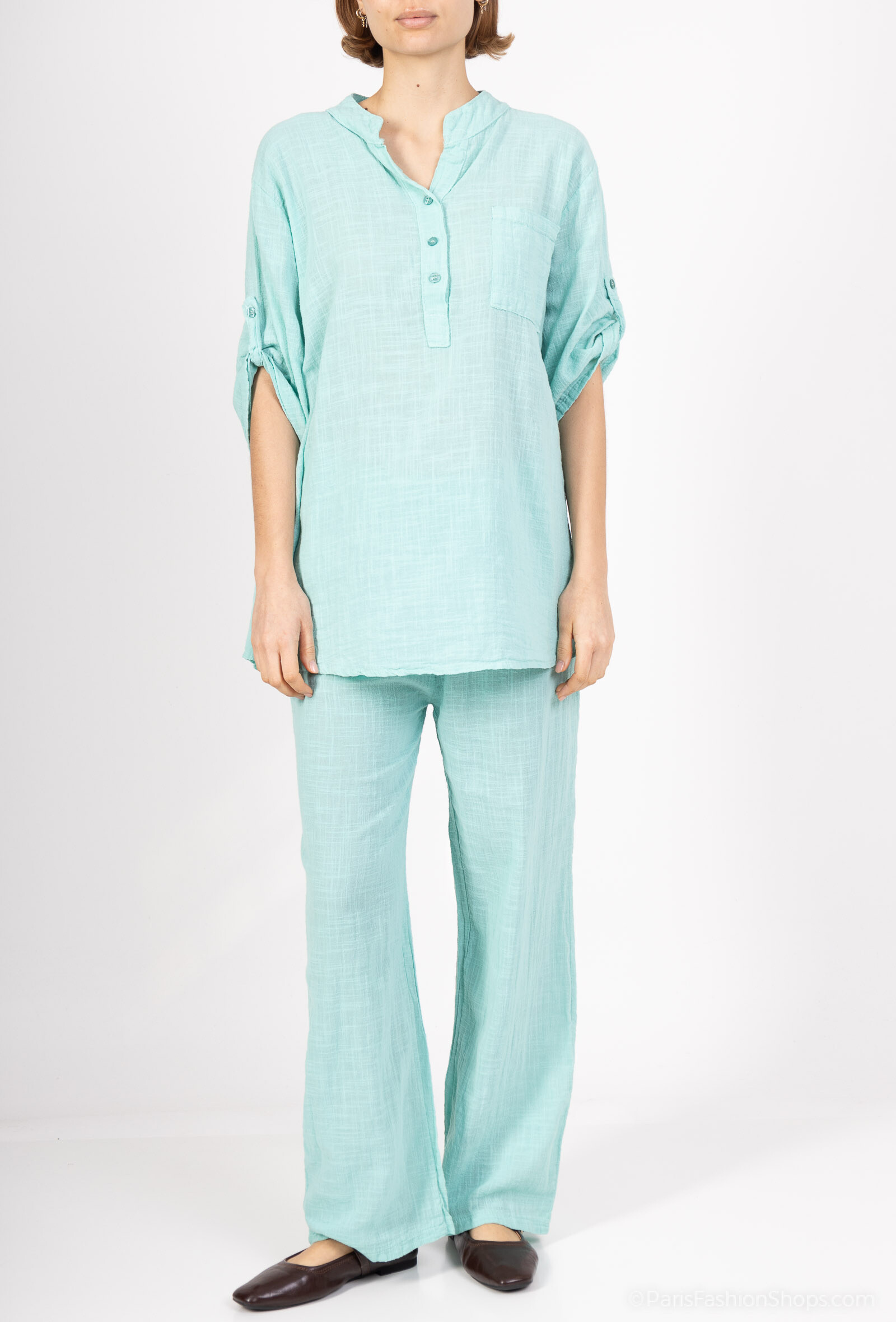 Wholesaler For Her Paris Grande Taille - Plain Cotton UNE Cotton Shirt in 3/4 Mao COLD sleeves