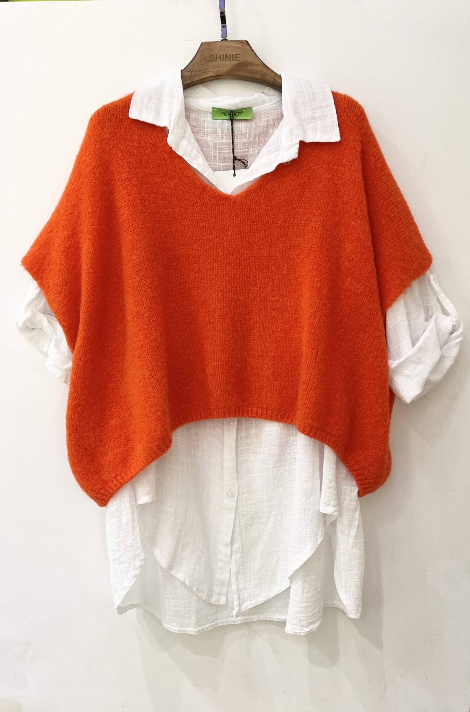 Wholesaler For Her Paris Grande Taille - Plain short-sleeved V-neck sweater in baby alpaca