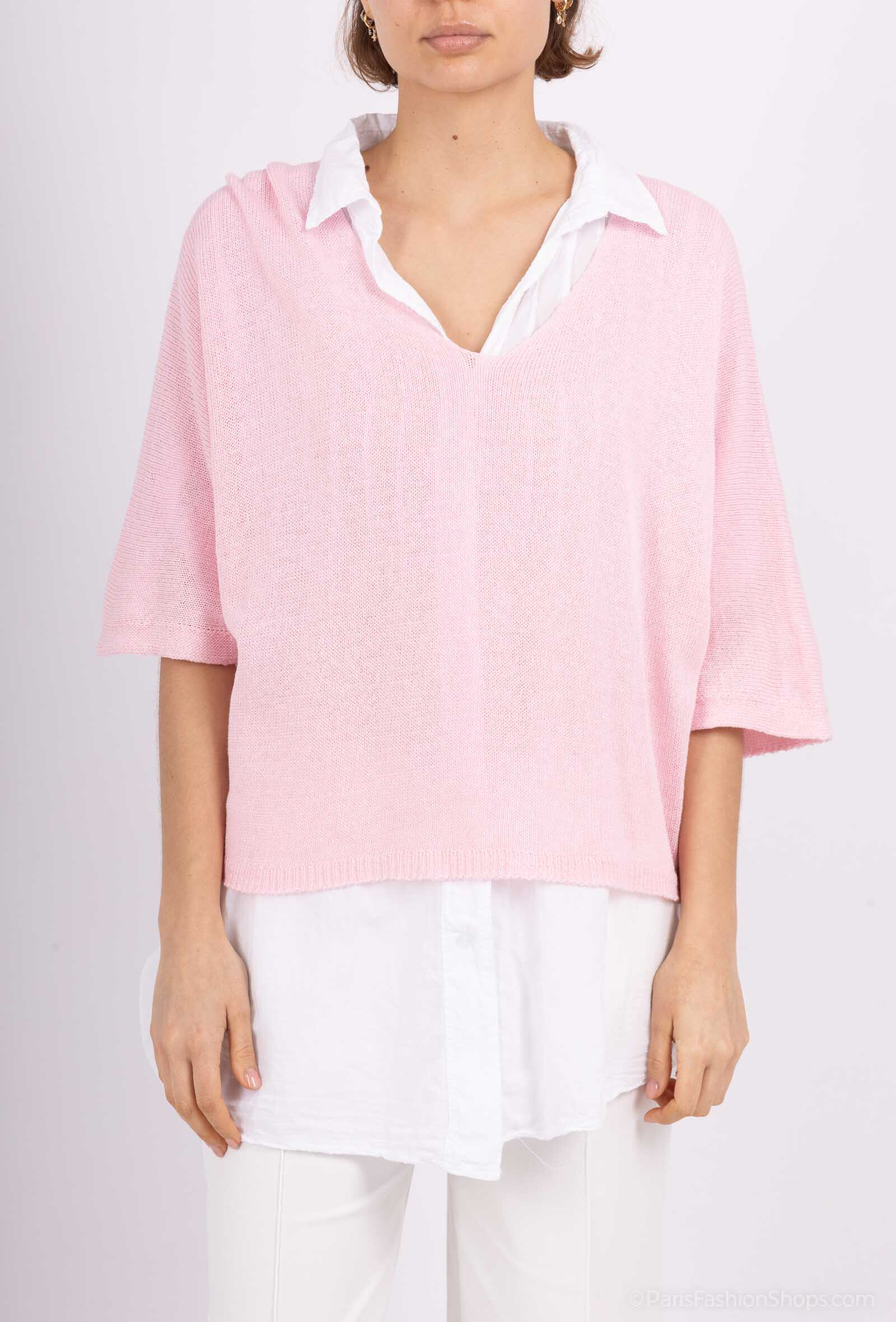 Wholesaler For Her Paris Grande Taille - Oversize seamless sweater plain V -neck and basic shirt in 100% cotton