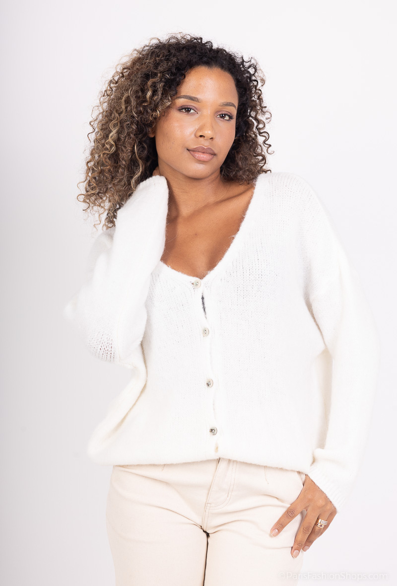 Wholesaler For Her Paris Grande Taille - Plain oversized V-neck cardigan in baby alpaca with buttons