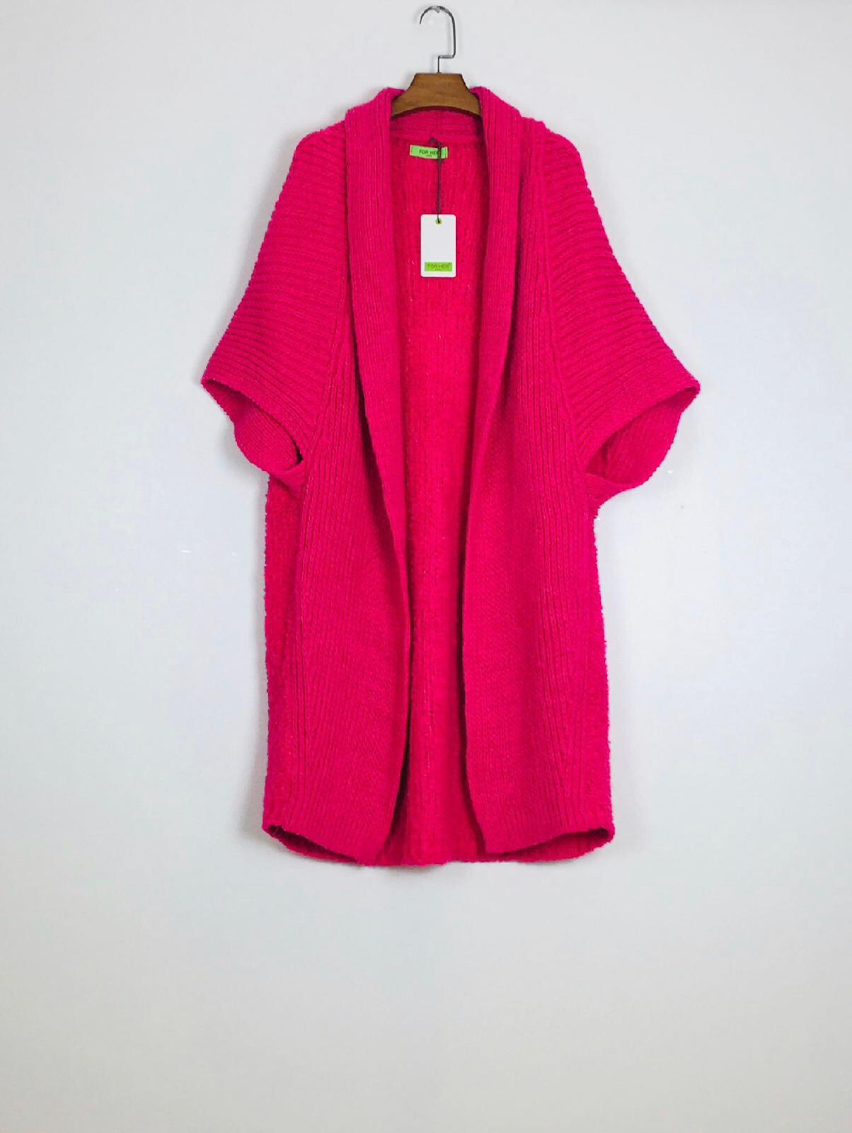 Grossista For Her Paris Grande Taille - Lungo cardigan semplice in maglia a coste e bouclé