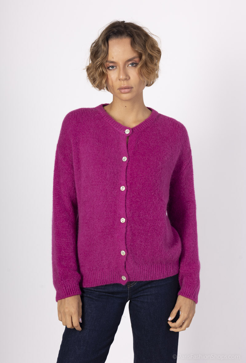 Wholesaler For Her Paris Grande Taille - Oversized plain cardigan with buttons, round neck, long sleeves in baby alpaca, non-itchy, absolute comfort