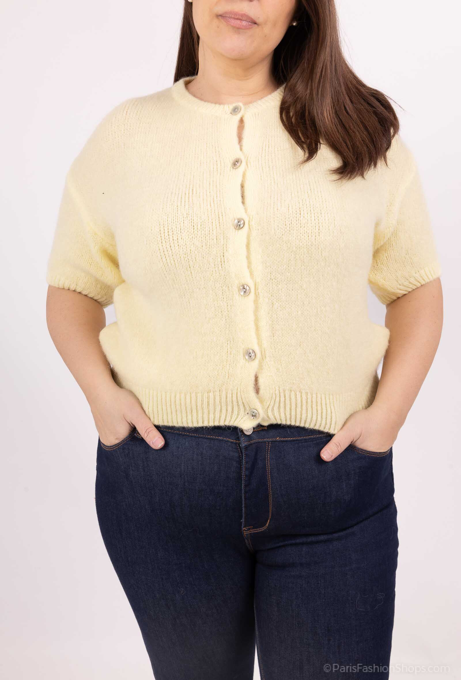 Wholesaler For Her Paris Grande Taille - Plain baby alpaca cardigan, short sleeves, round neck