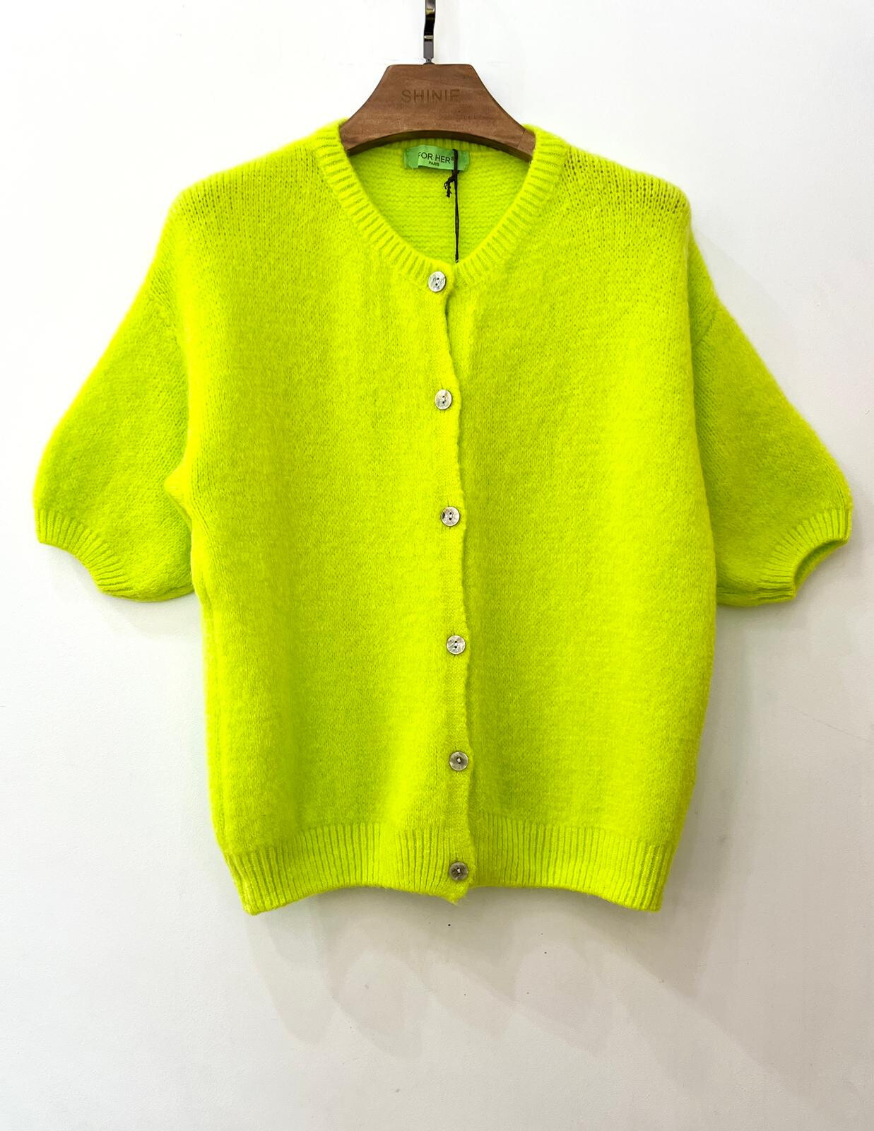 Wholesaler For Her Paris Grande Taille - Plain baby alpaca cardigan, short sleeves, round neck