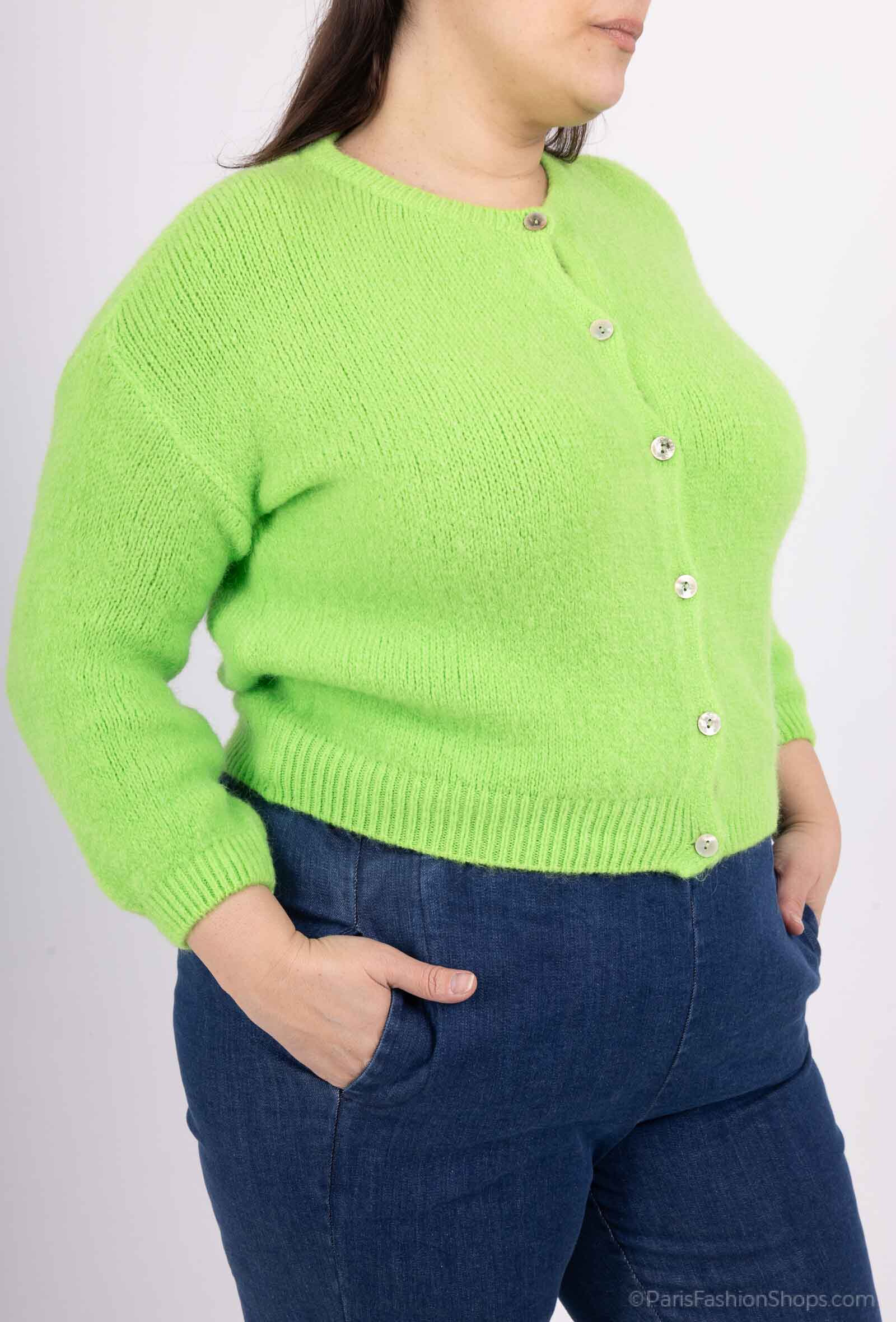 Wholesaler For Her Paris Grande Taille - Oversized plain round neck cardigan in baby alpaca with buttons