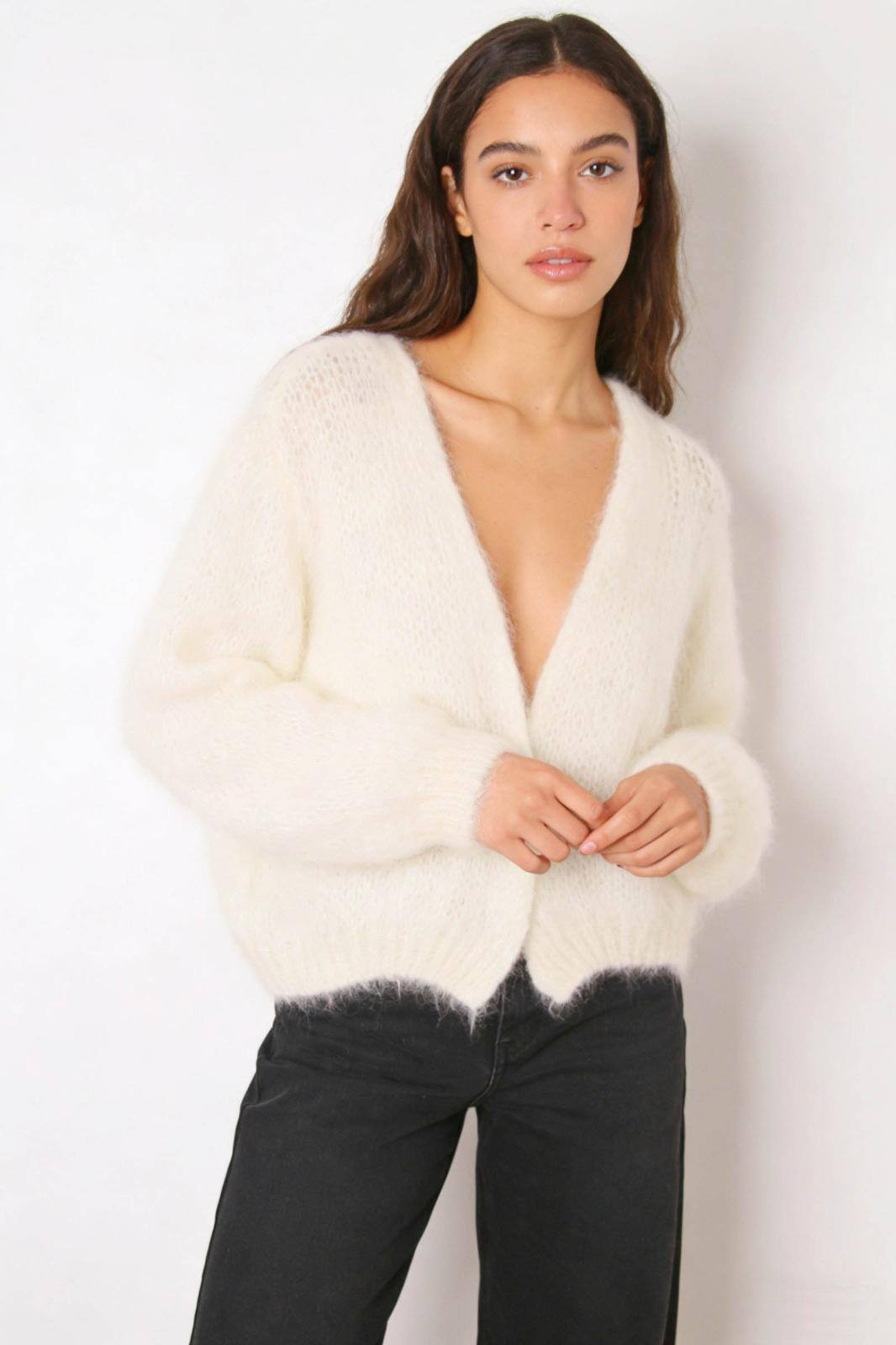 Wholesaler For Her Paris Grande Taille - Fluffy open cardigan with lace knit and long sleeves timeless elegance