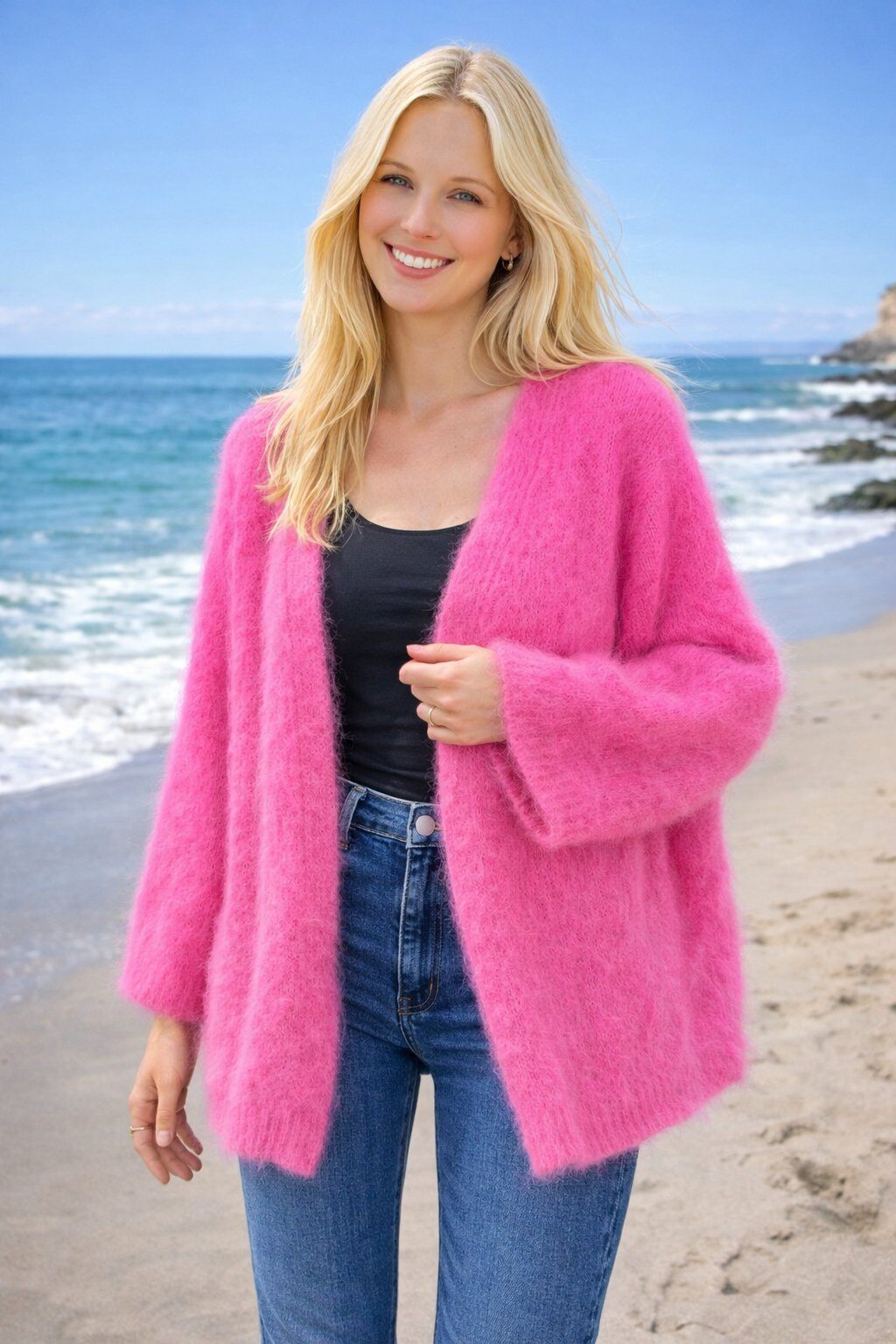Grossista For Her Paris Grande Taille - Cardigan corto 80% kid mohair con maniche lunghe eleganza discreta