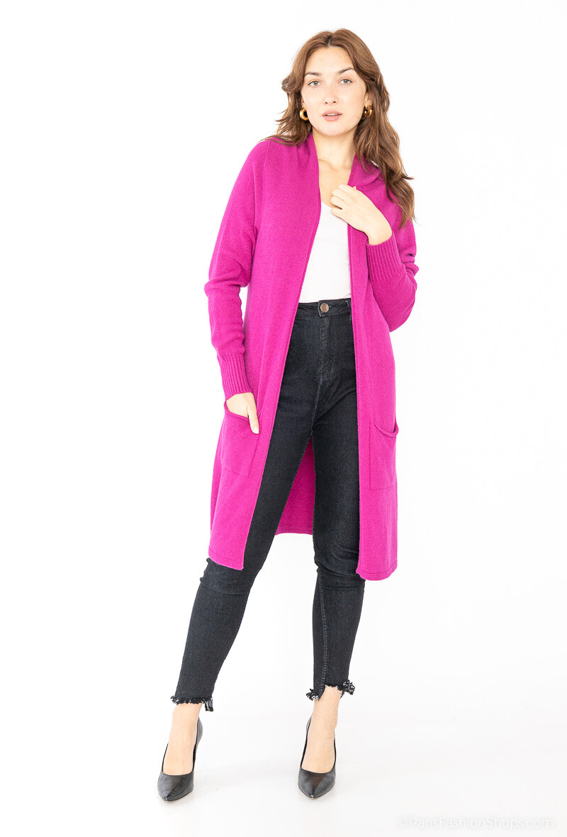 Wholesaler For Her Paris Grande Taille - Long plain cardigan with long sleeves, cashmere touch, and 2 pockets