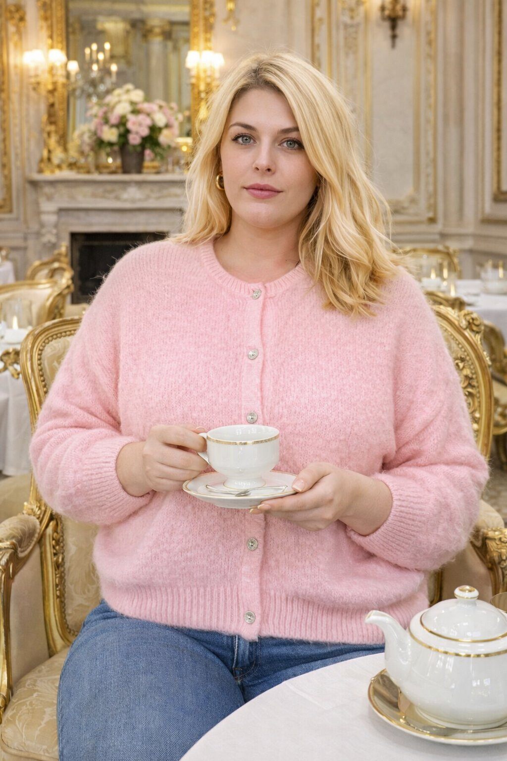 Wholesaler For Her Paris Grande Taille - Oversized plain cardigan with buttons, round neck, long sleeves in baby alpaca, non-itchy