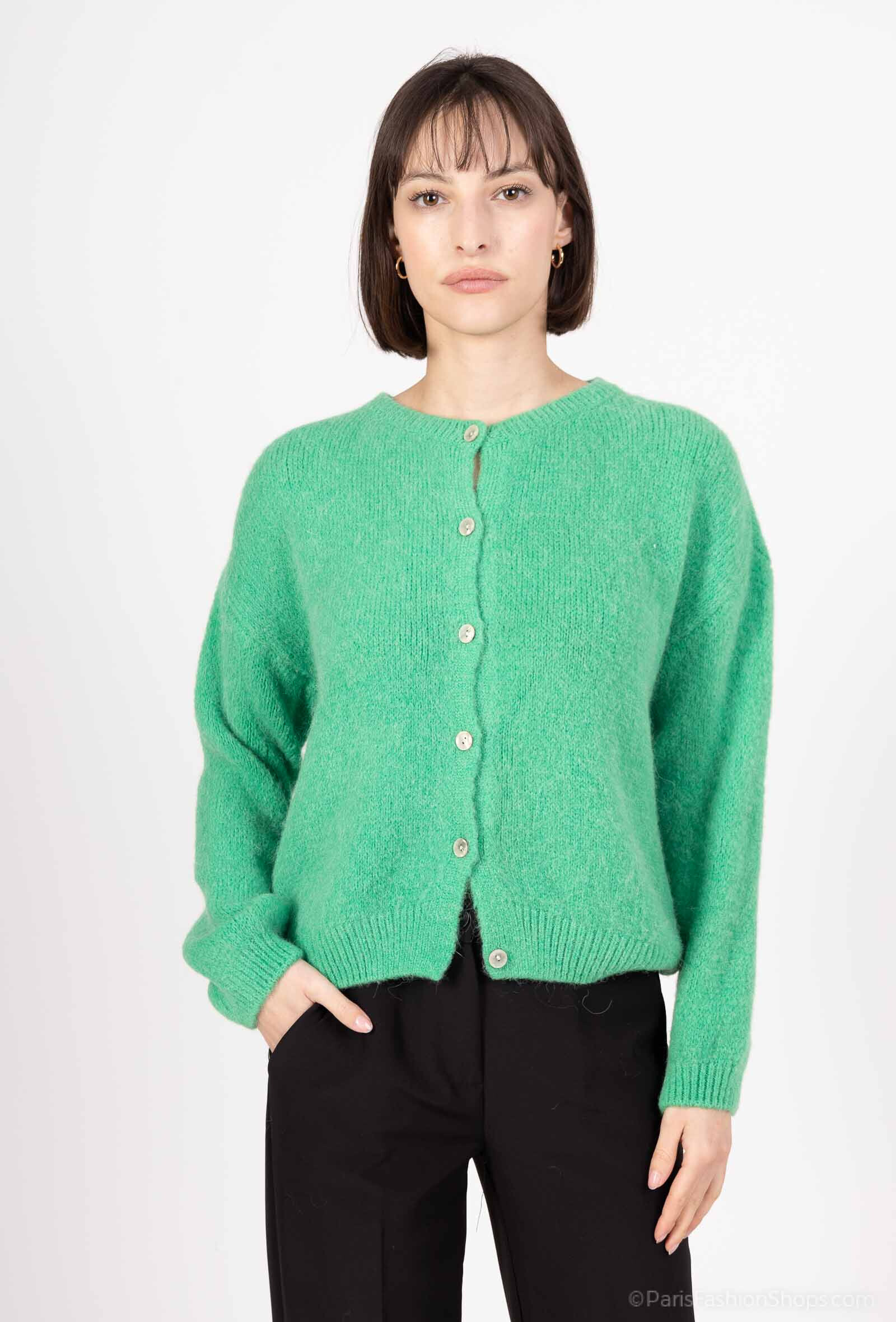 Großhändler For Her Paris Grande Taille - Oversize-Strickjacke mit runden Knöpfen, langen Ärmeln aus Baby-Alpaka, die nicht kratzt