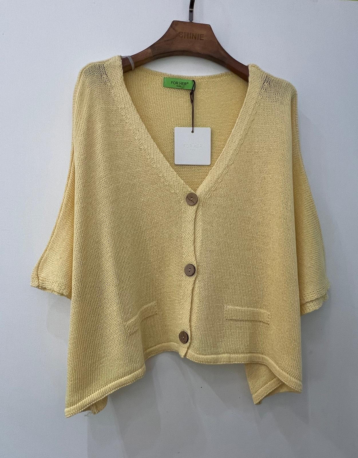 Grossiste For Her Paris Grande Taille - Gilet uni en coton en manches trois-quart