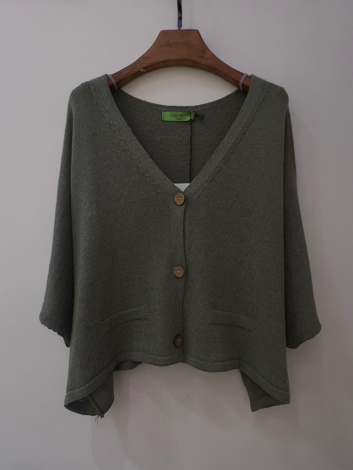 Großhändler For Her Paris Grande Taille - Schlichter Baumwoll-Cardigan mit Dreiviertelärmeln