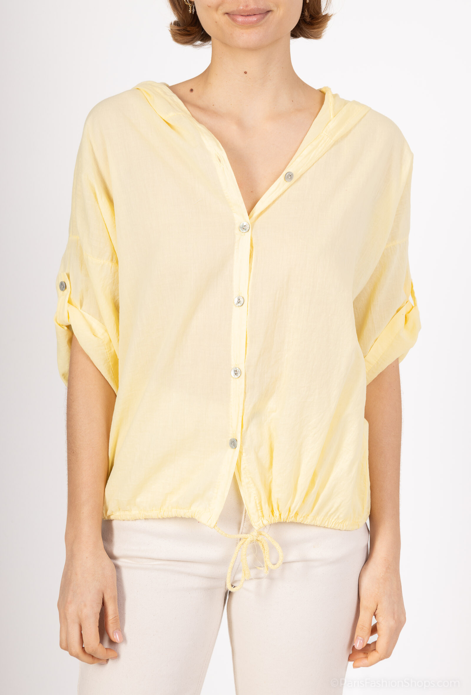 Wholesaler For Her Paris Grande Taille - 100% cotton hooded vest/top with buttons and 3/4 sleeves
