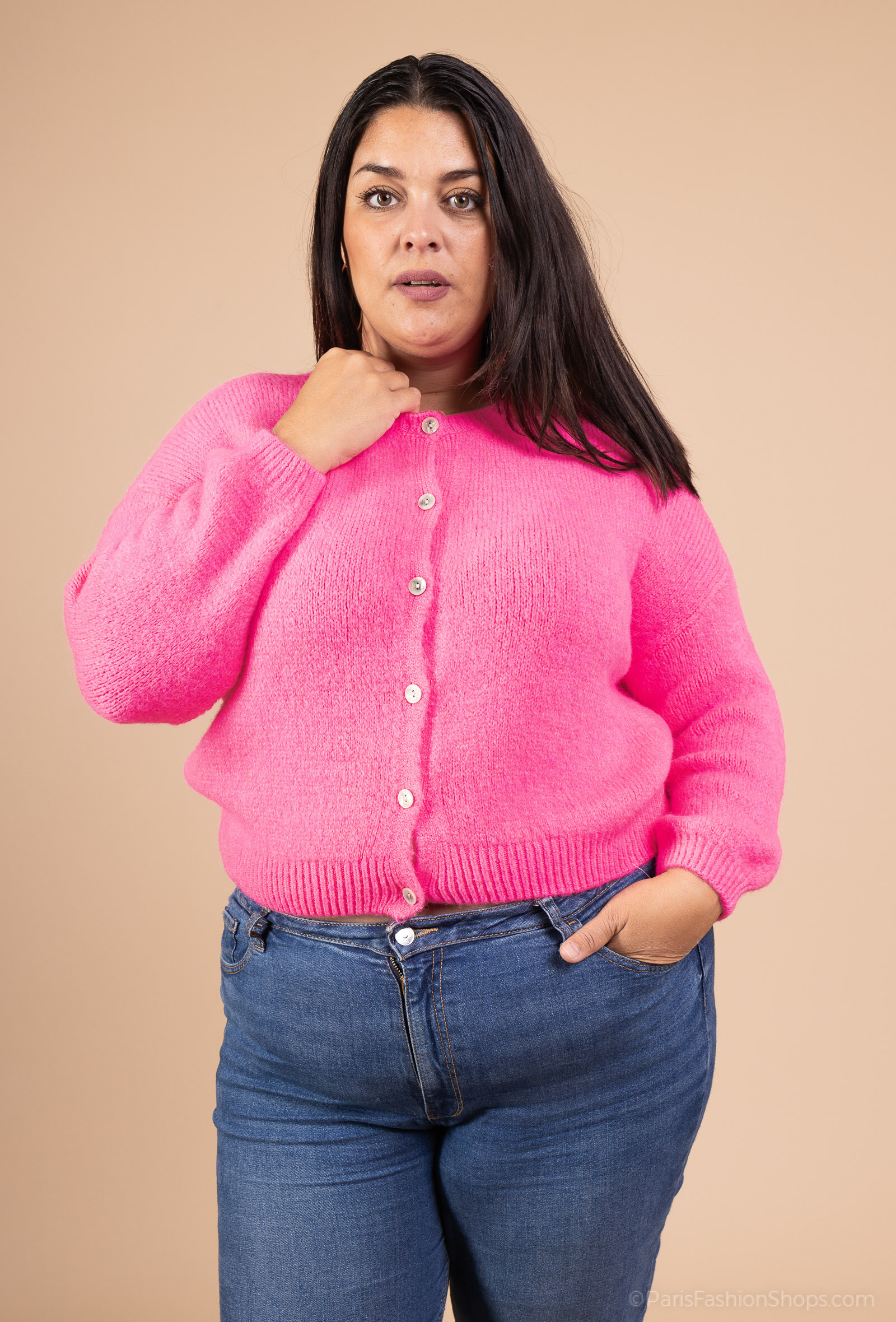 Wholesaler For Her Paris Grande Taille - Oversized plain cardigan with round neck buttons long sleeves in baby alpaca does not itch