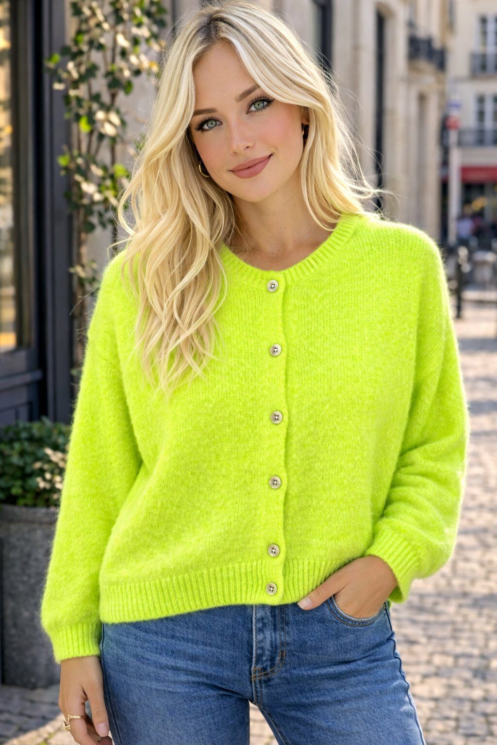 Wholesaler For Her Paris Grande Taille - Oversized plain cardigan with buttons, round neck, long sleeves in baby alpaca, non-itchy, absolute comfort