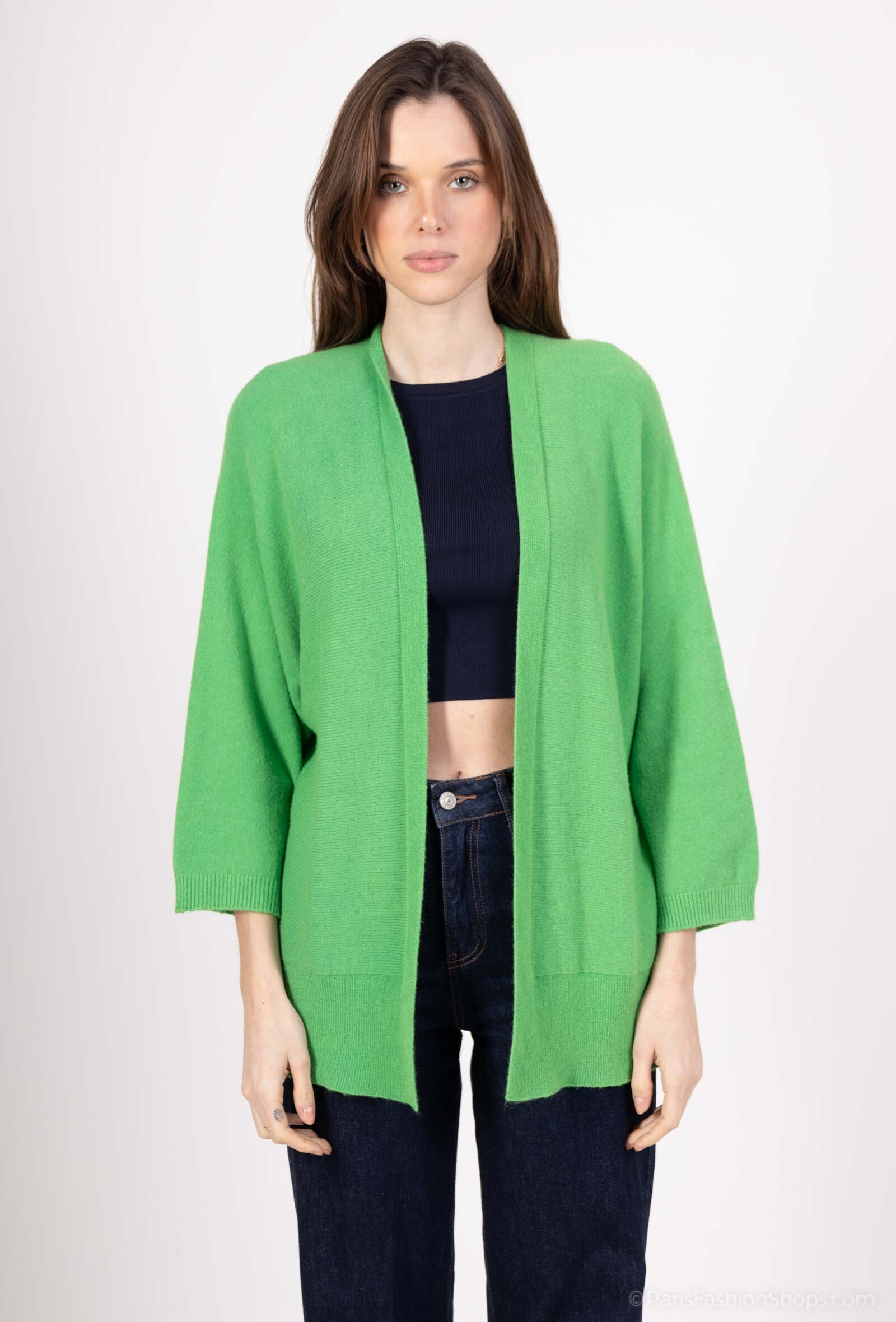 Grossista For Her Paris Grande Taille - Cardigan oversize monocolore con maniche 3/4 e tocco di cachemire