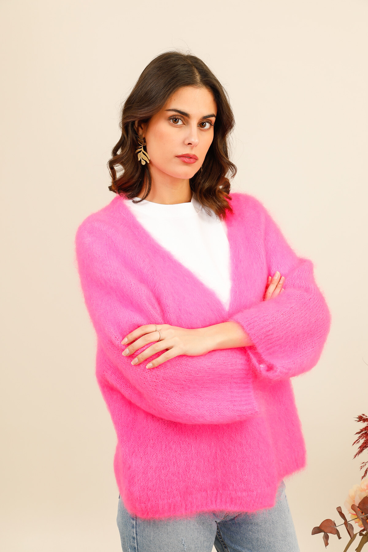 Wholesaler For Her Paris Grande Taille - Short cardigan 80% kid mohair with long sleeves subtle elegance