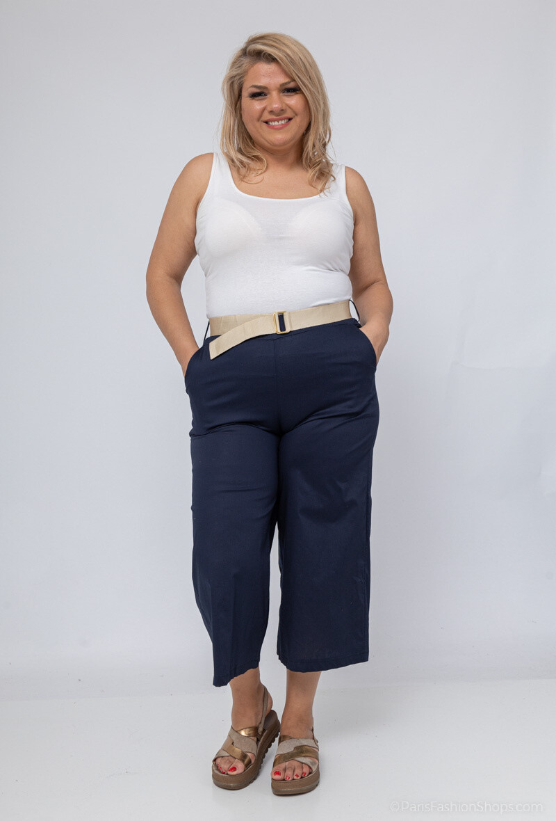 Wholesaler For Her Paris Grande Taille - Plain wide belted cropped cotton pants