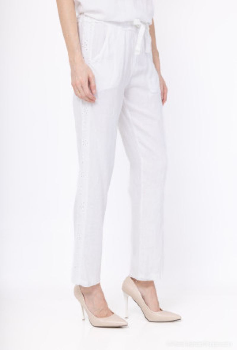 Grossiste For Her Paris Grande Taille - Pantalon uni en lin guipures côtés latéraux taille élastiquée délavage spécial