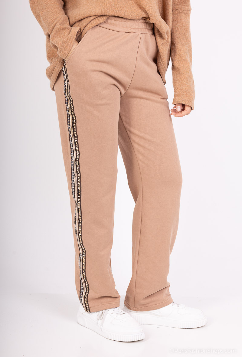 Wholesaler For Her Paris Grande Taille - Plain pants in 100% cotton with sequin side bands